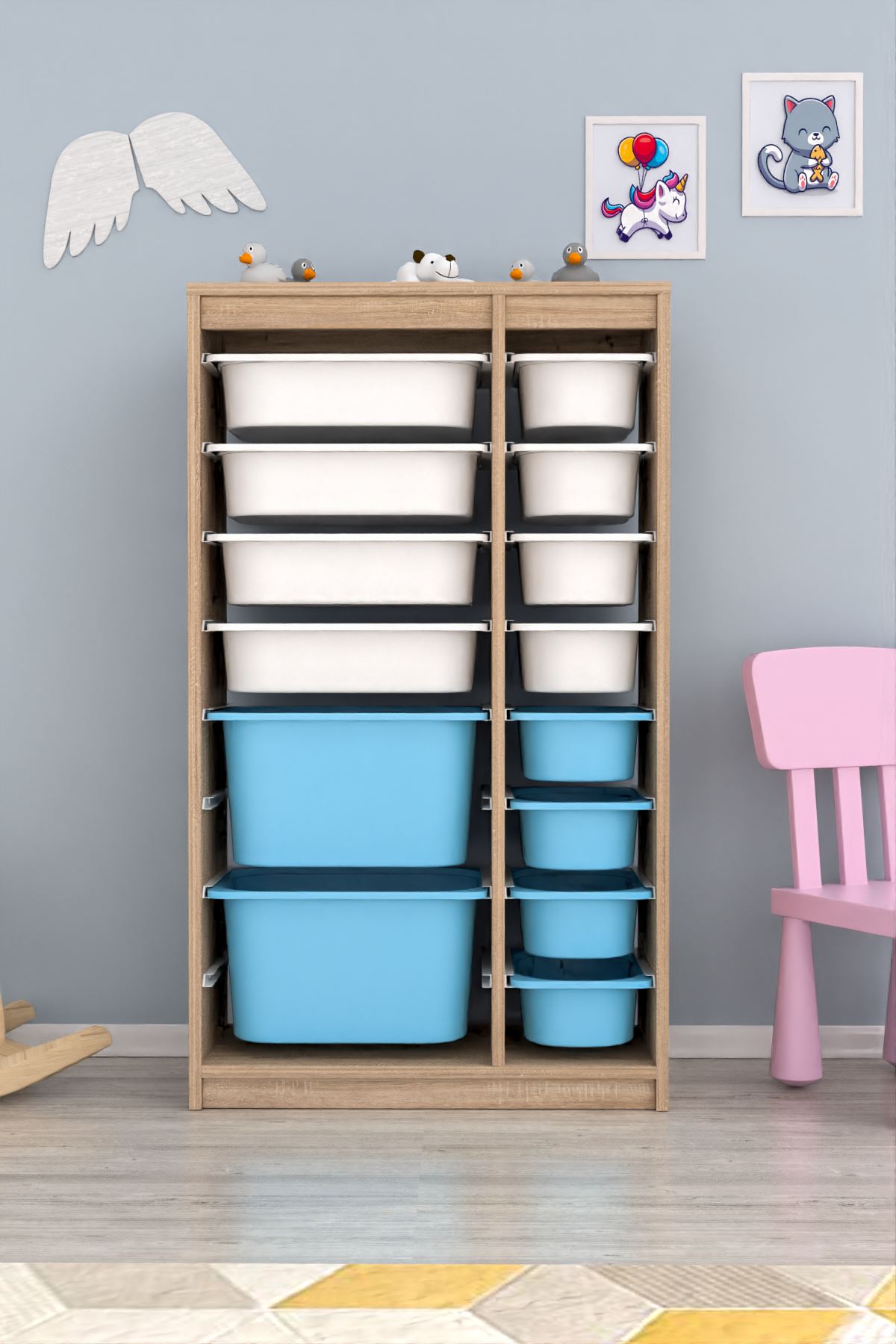 Armário Multiuso – 69cm x 112,2cm x 29,6cm – Branco Sonomo e Azul – MDF