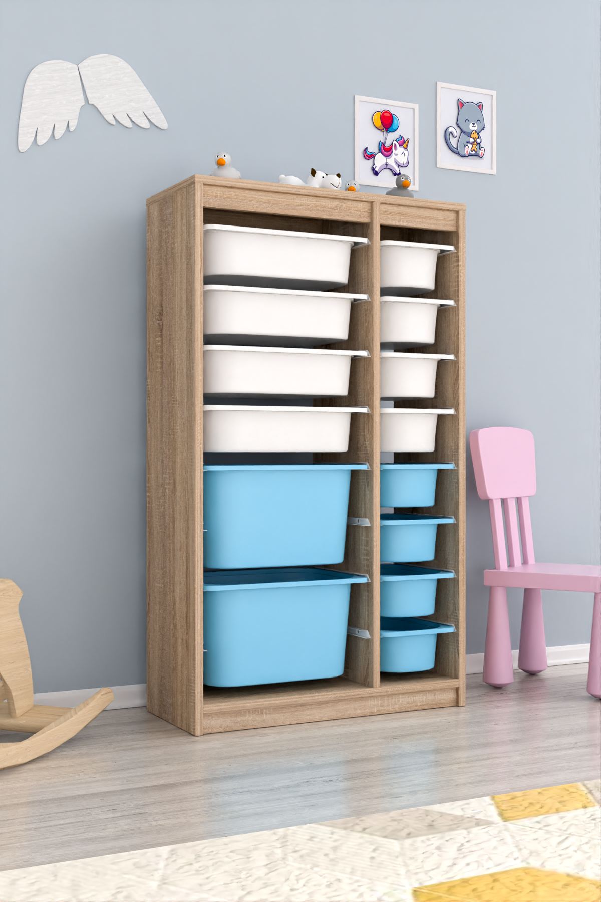 Armário Multiuso – 69cm x 112,2cm x 29,6cm – Branco Sonomo e Azul – MDF