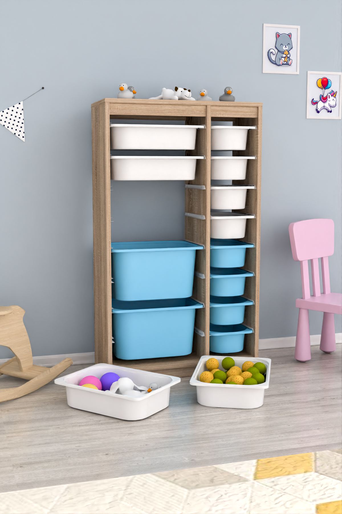 Armário Multiuso – 69cm x 112,2cm x 29,6cm – Branco Sonomo e Azul – MDF