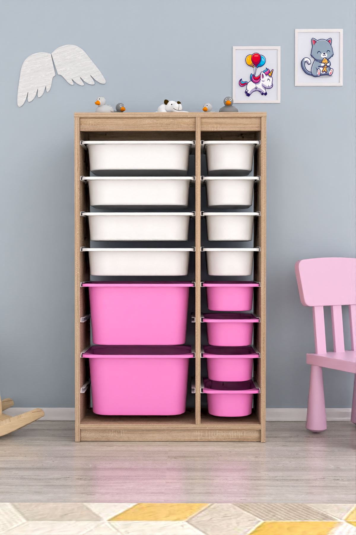 Armário Multiuso – 69 cm x 112,2 cm x 29,6 cm – Branco Sonomo e Rosa – MDF