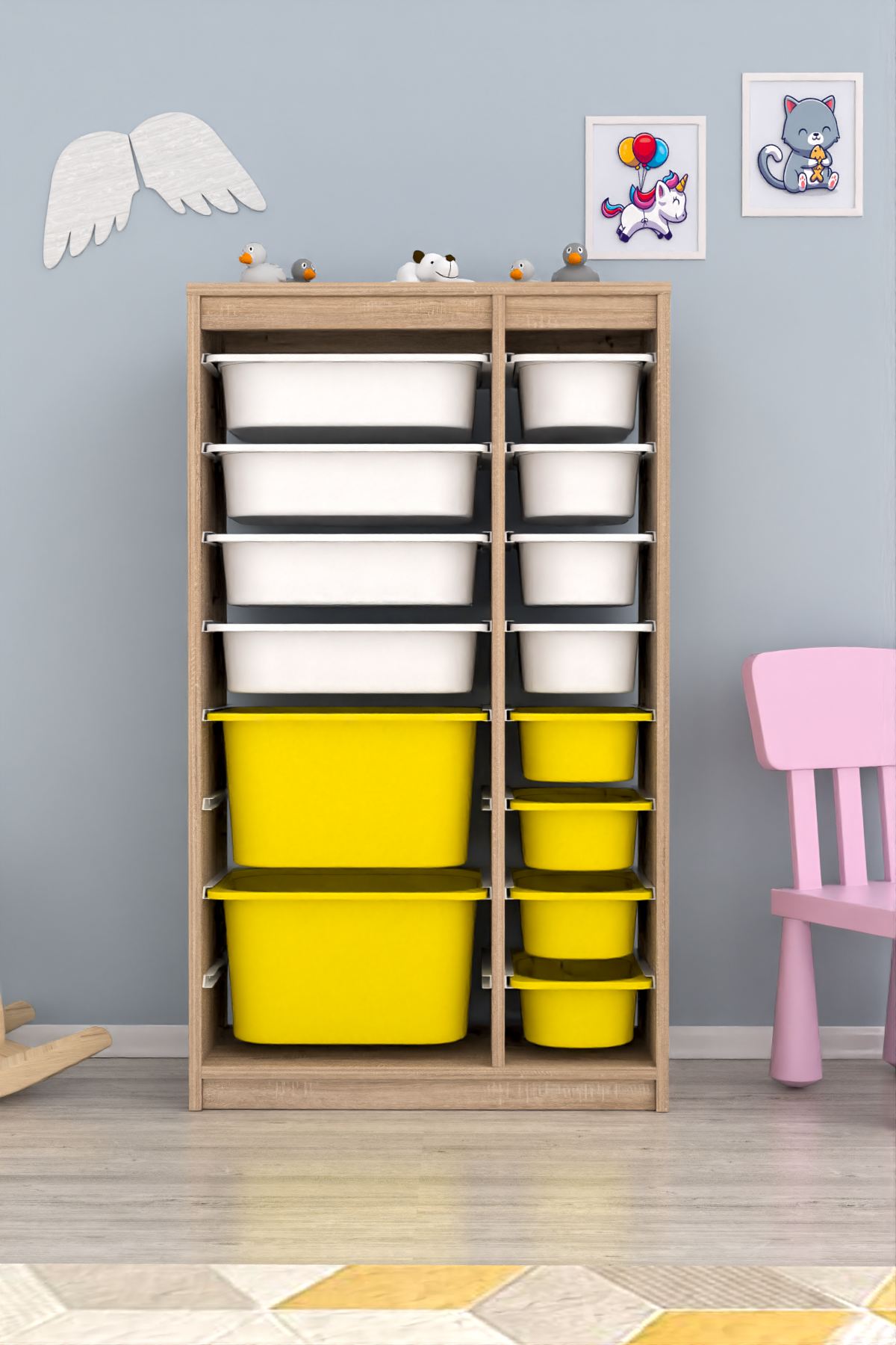 Armário Multiuso – 69 cm x 112,2 cm x 29,6 cm – Branco Sonomo e Amarelo – MDF