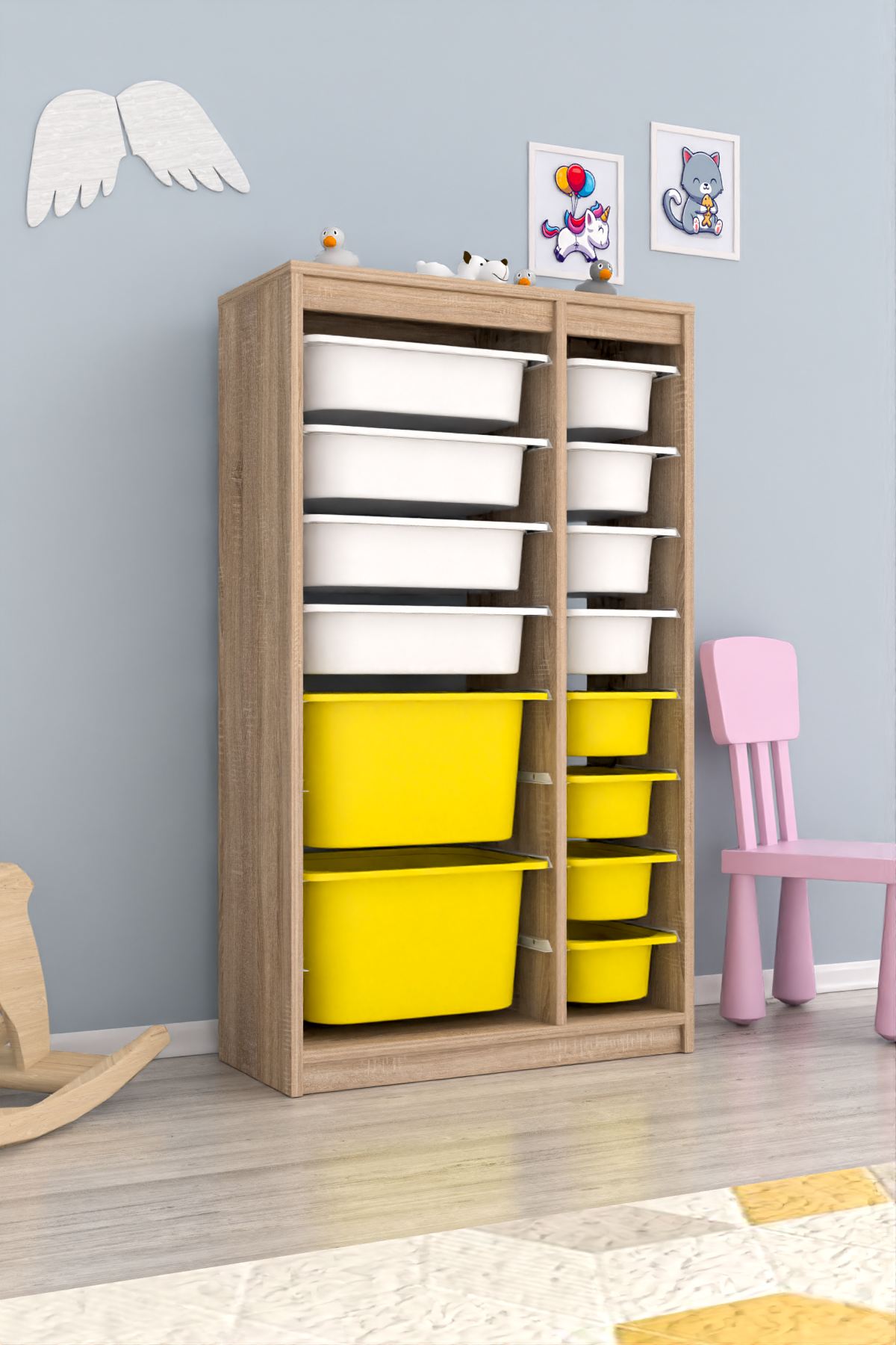 Armário Multiuso – 69 cm x 112,2 cm x 29,6 cm – Branco Sonomo e Amarelo – MDF