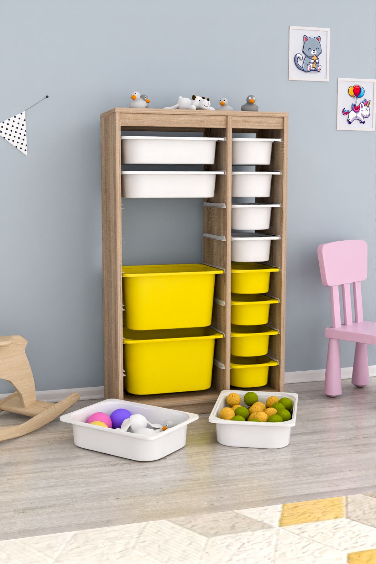 Armário Multiuso – 69 cm x 112,2 cm x 29,6 cm – Branco Sonomo e Amarelo – MDF