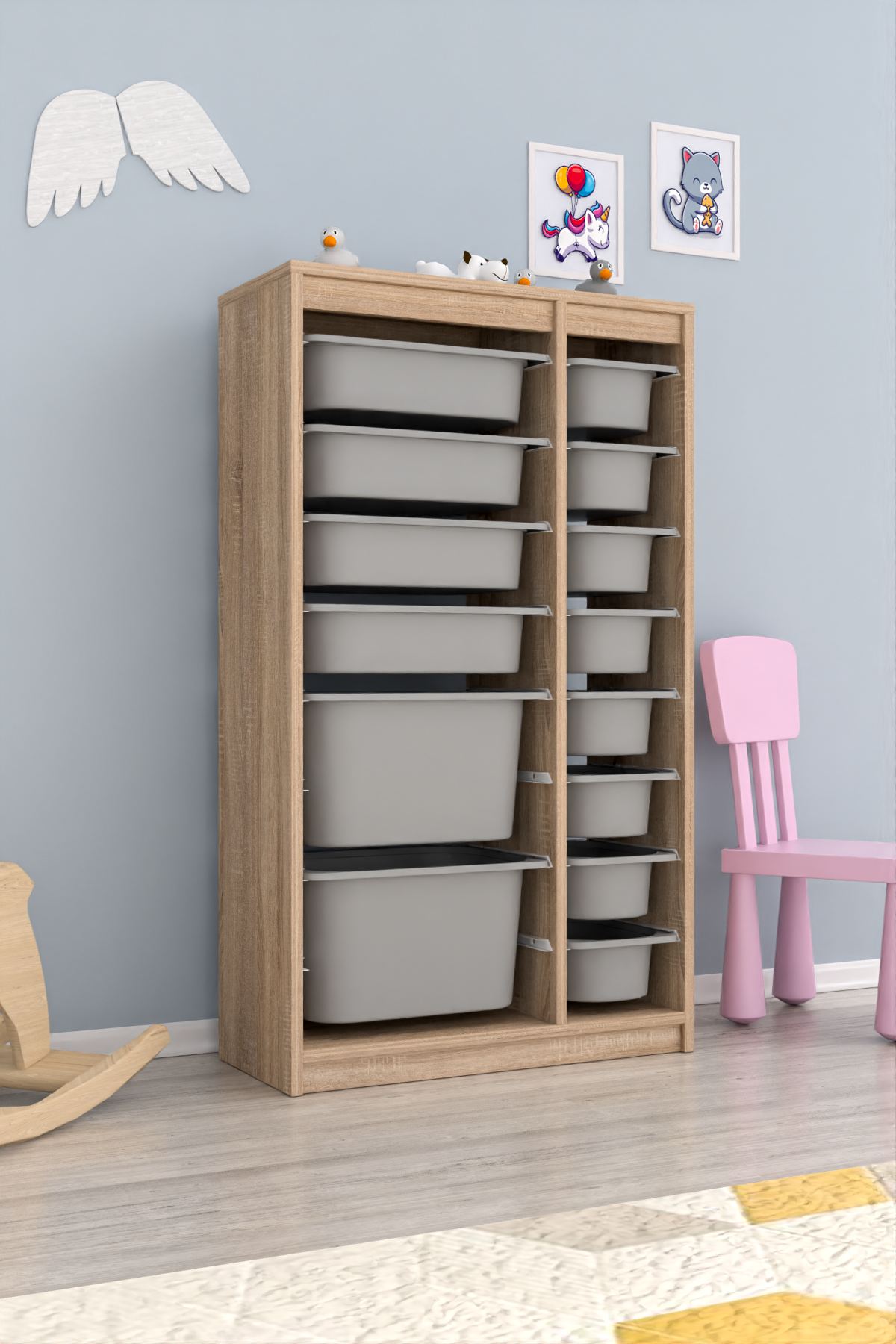 Armário Multiuso – 69cm x 112,2cm x 29,6cm – Sonomo e Cinza – MDF