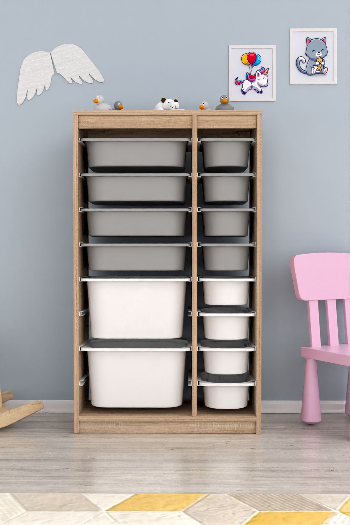 Armário Multiuso – 69cm x 112,2cm x 29,6cm – Cinza e Branco Sonomo – MDF