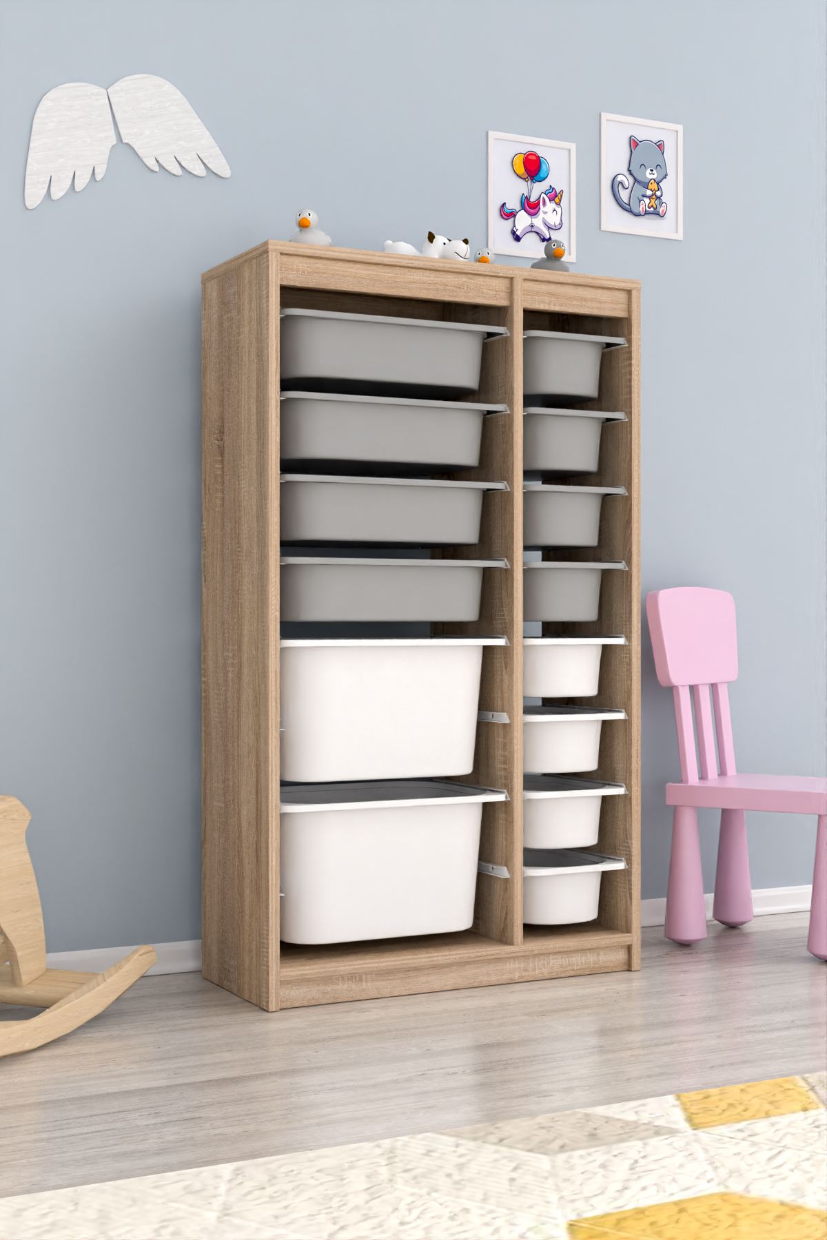 Armário Multiuso – 69cm x 112,2cm x 29,6cm – Cinza e Branco Sonomo – MDF