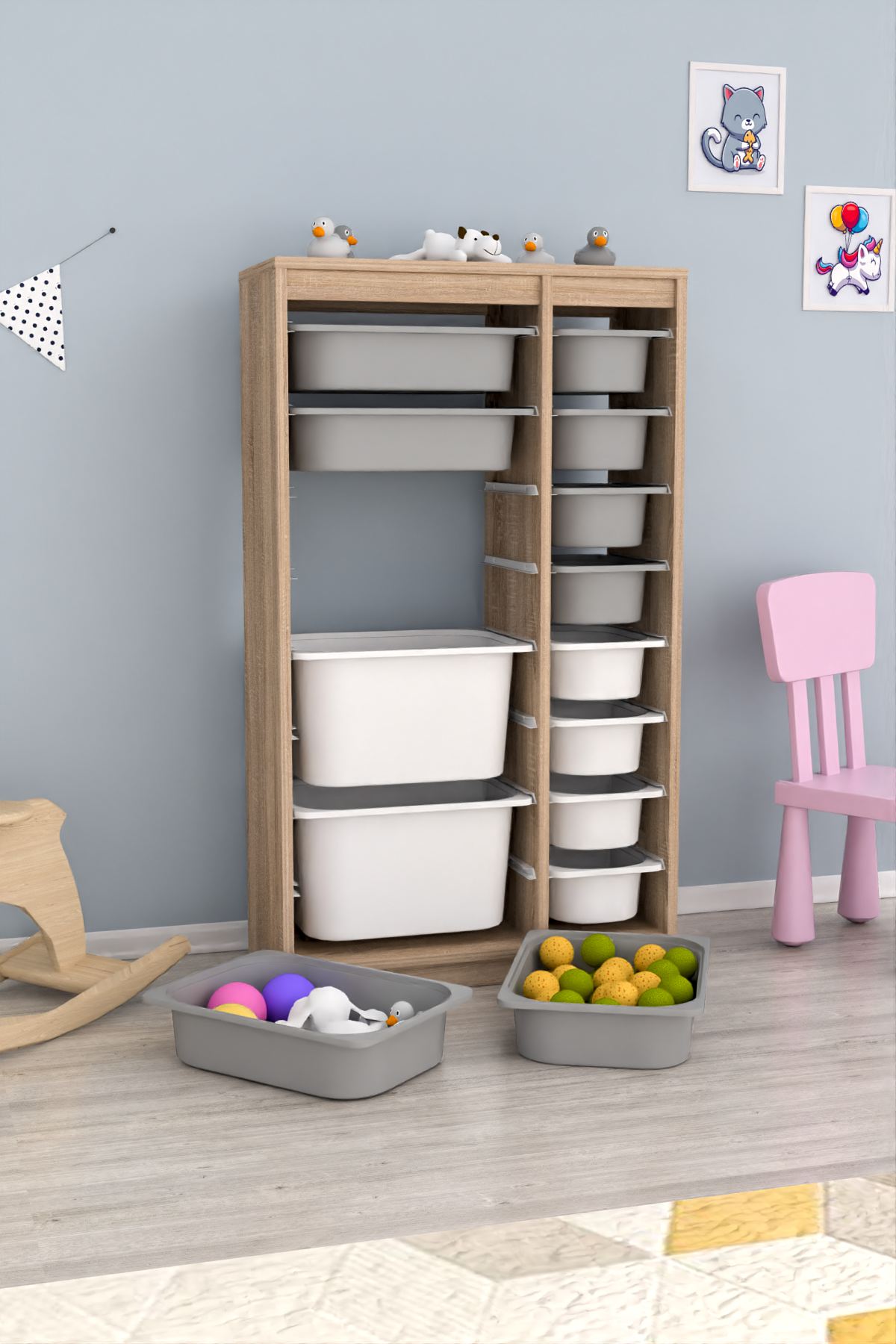 Armário Multiuso – 69cm x 112,2cm x 29,6cm – Cinza e Branco Sonomo – MDF