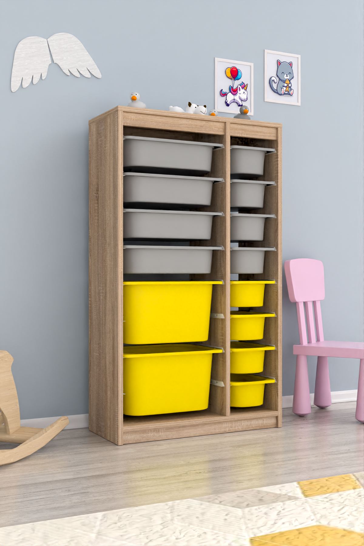 Armário Multiuso – 69 cm x 112,2 cm x 29,6 cm – Cinza Sonomo e Amarelo – MDF