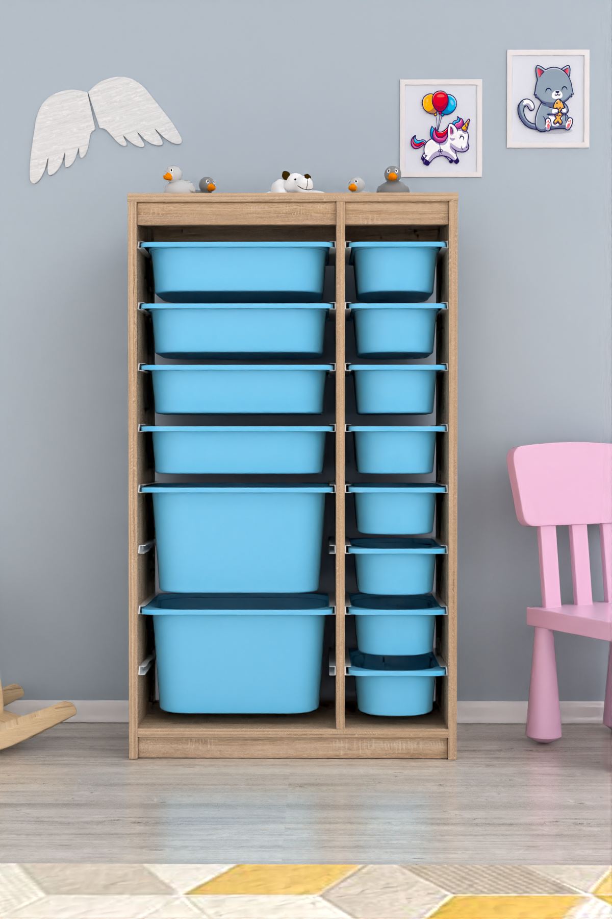 Armário Multiuso – 69cm x 112,2cm x 29,6cm – Azul e Sonomo – MDF