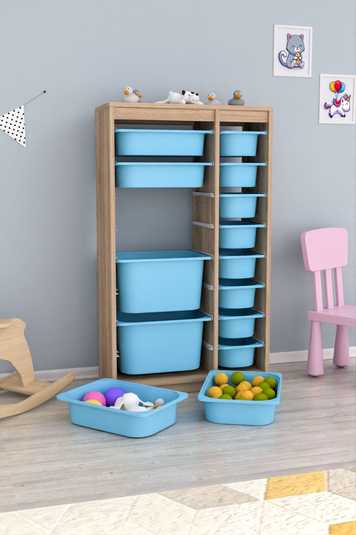 Armário Multiuso – 69cm x 112,2cm x 29,6cm – Azul e Sonomo – MDF