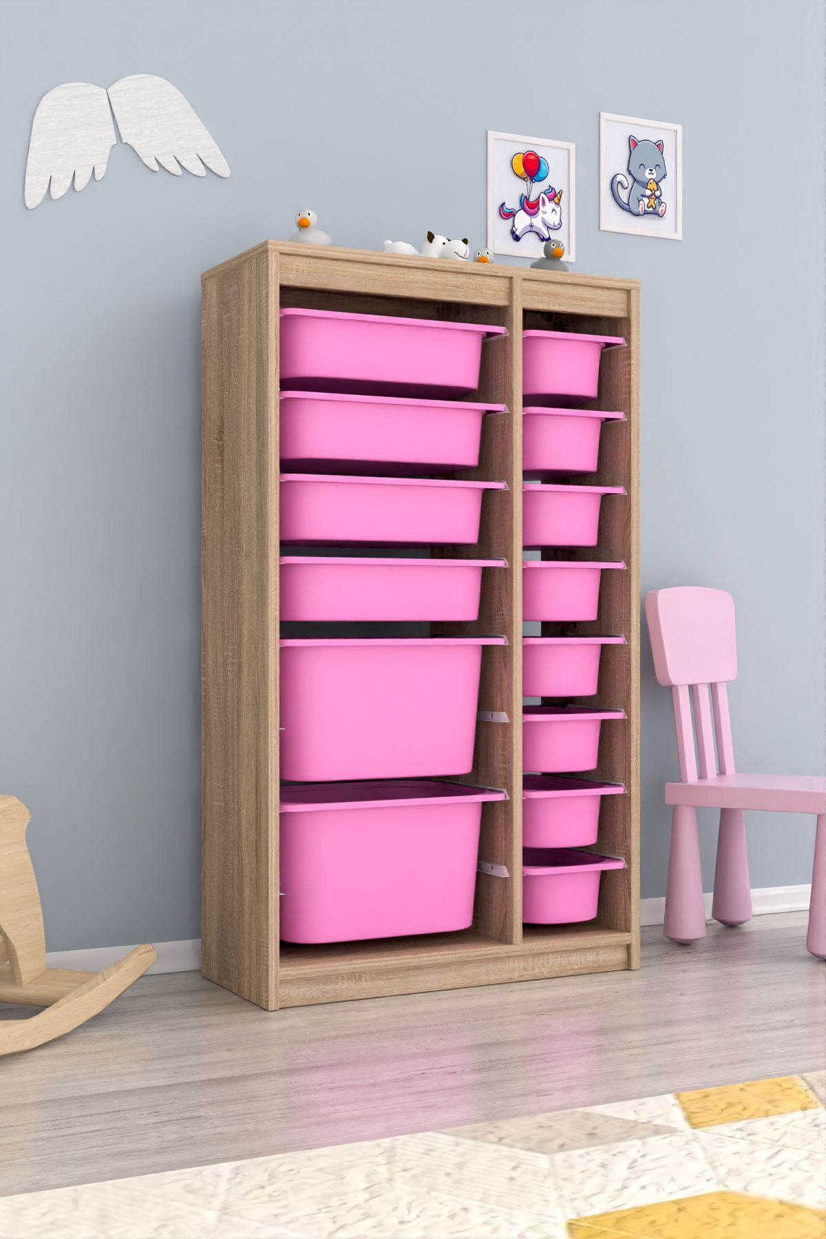 Armário Multiuso – 69cm x 112,2cm x 29,6cm – Sonomo e Rosa – MDF