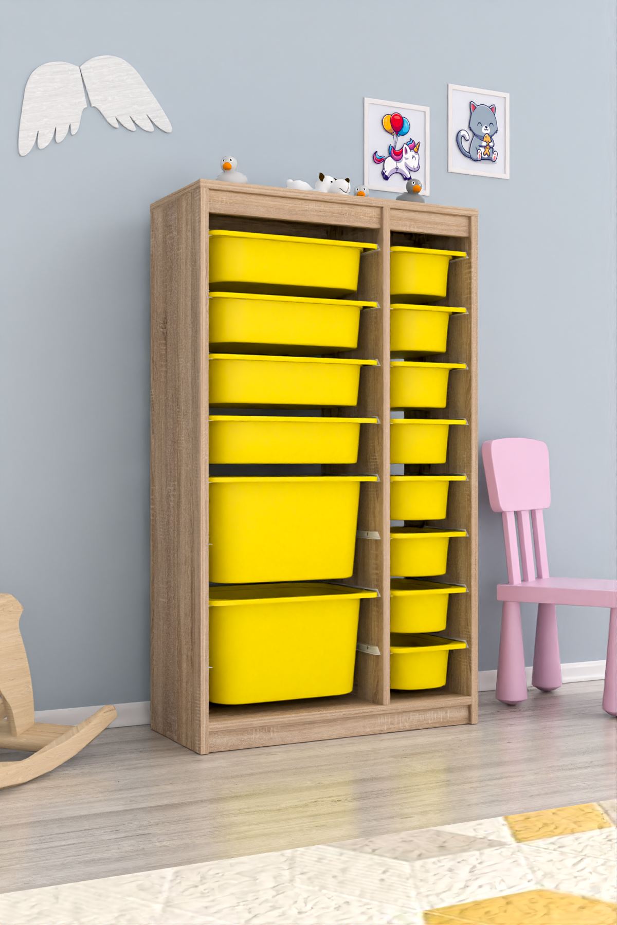 Armário Multiuso – 69cm x 112,2cm x 29,6cm – Sonomo e Amarelo – MDF