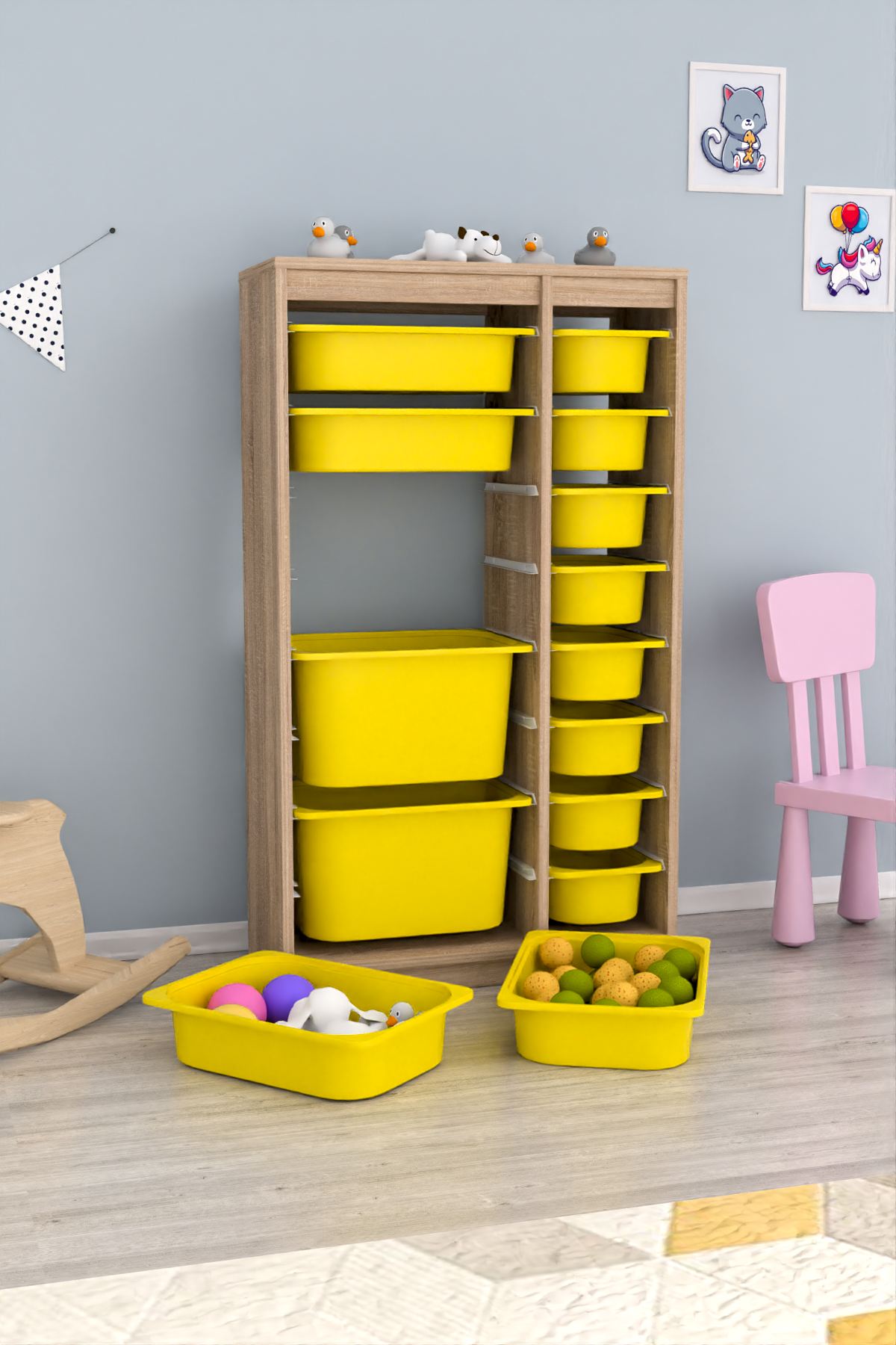 Armário Multiuso – 69cm x 112,2cm x 29,6cm – Sonomo e Amarelo – MDF