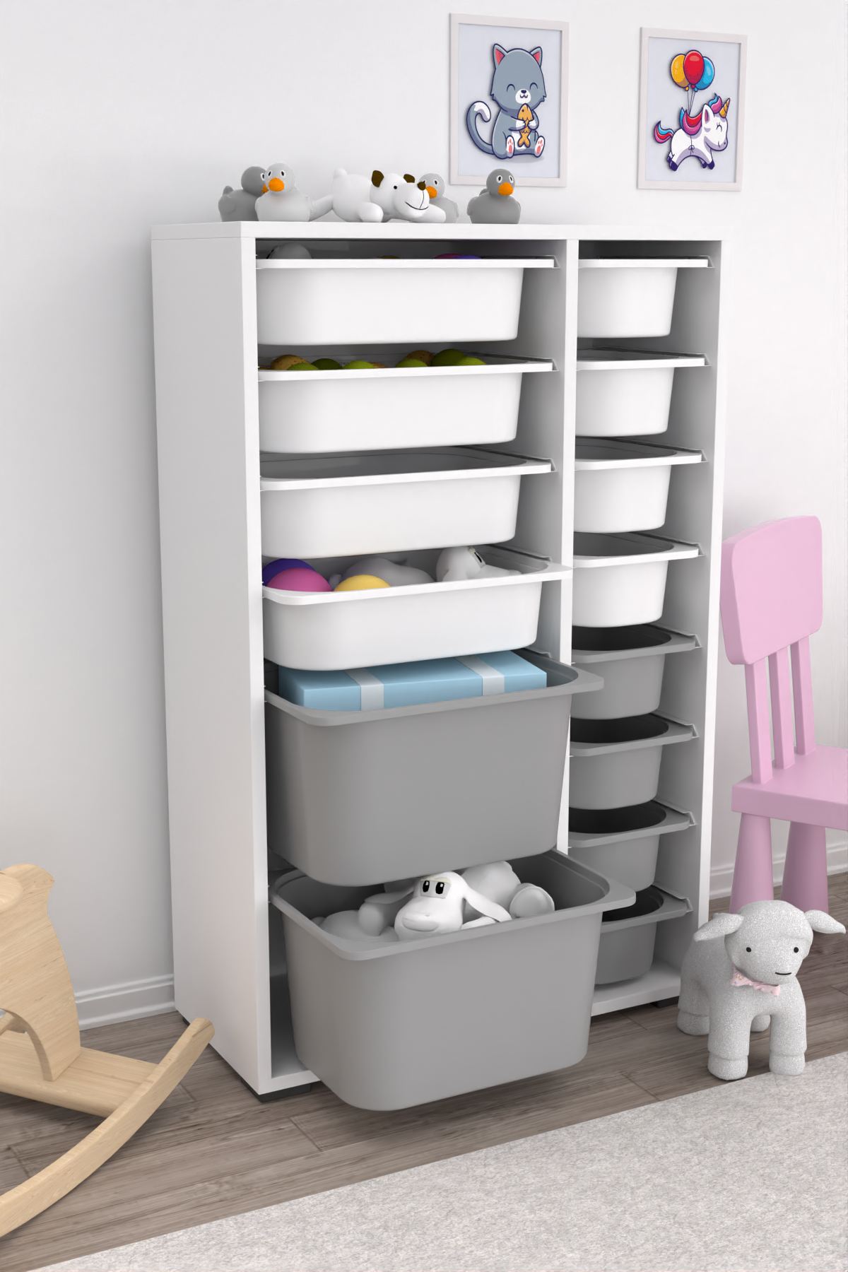 Armário Multiuso – 69,5cm x 109cm x 30cm – Branco e Cinza – MDF