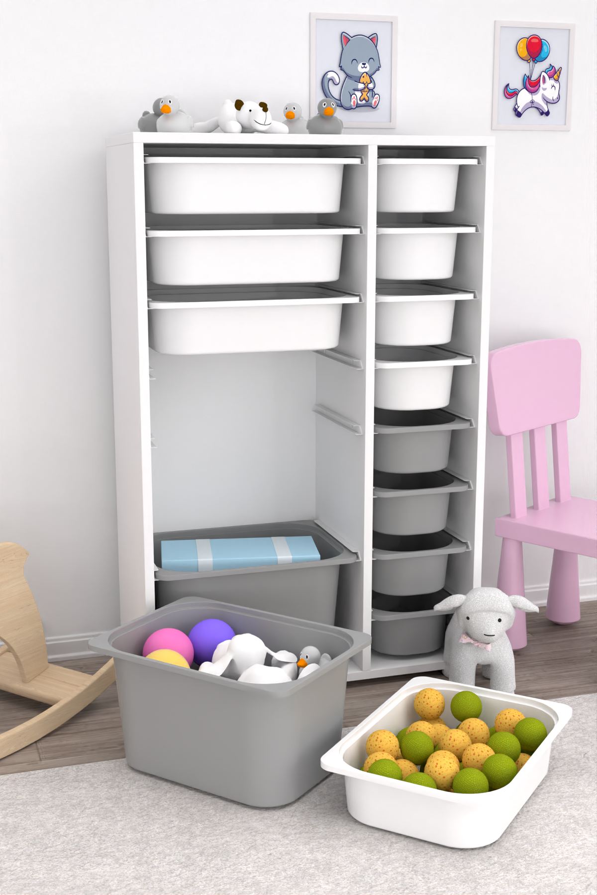 Armário Multiuso – 69,5cm x 109cm x 30cm – Branco e Cinza – MDF