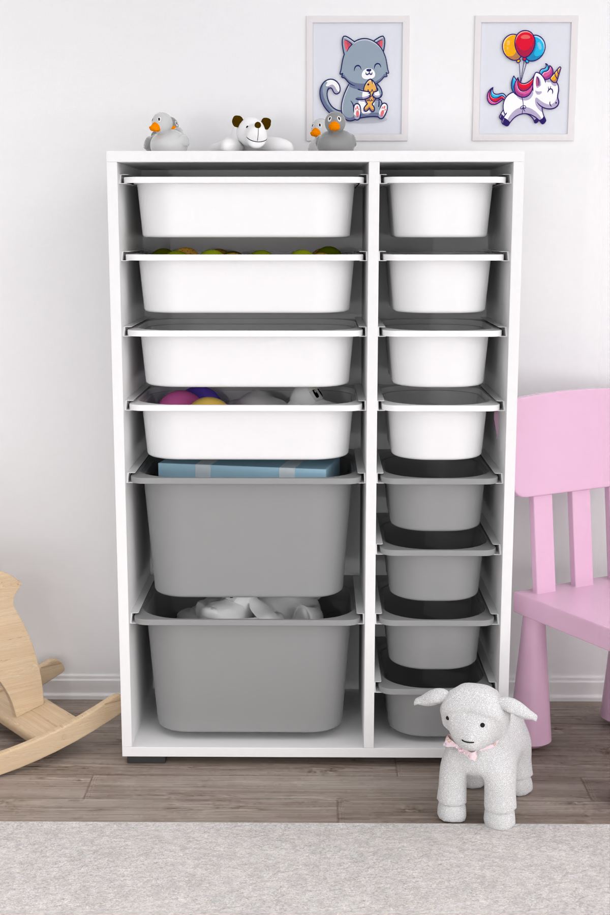 Armário Multiuso – 69,5cm x 109cm x 30cm – Branco e Cinza – MDF