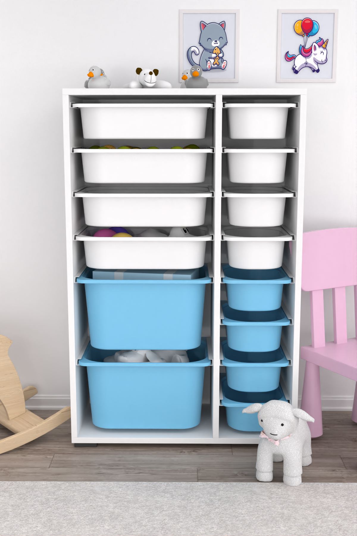 Armário Multiuso – 69,5cm x 109cm x 30cm – Branco e Azul – MDF revestido em melamina