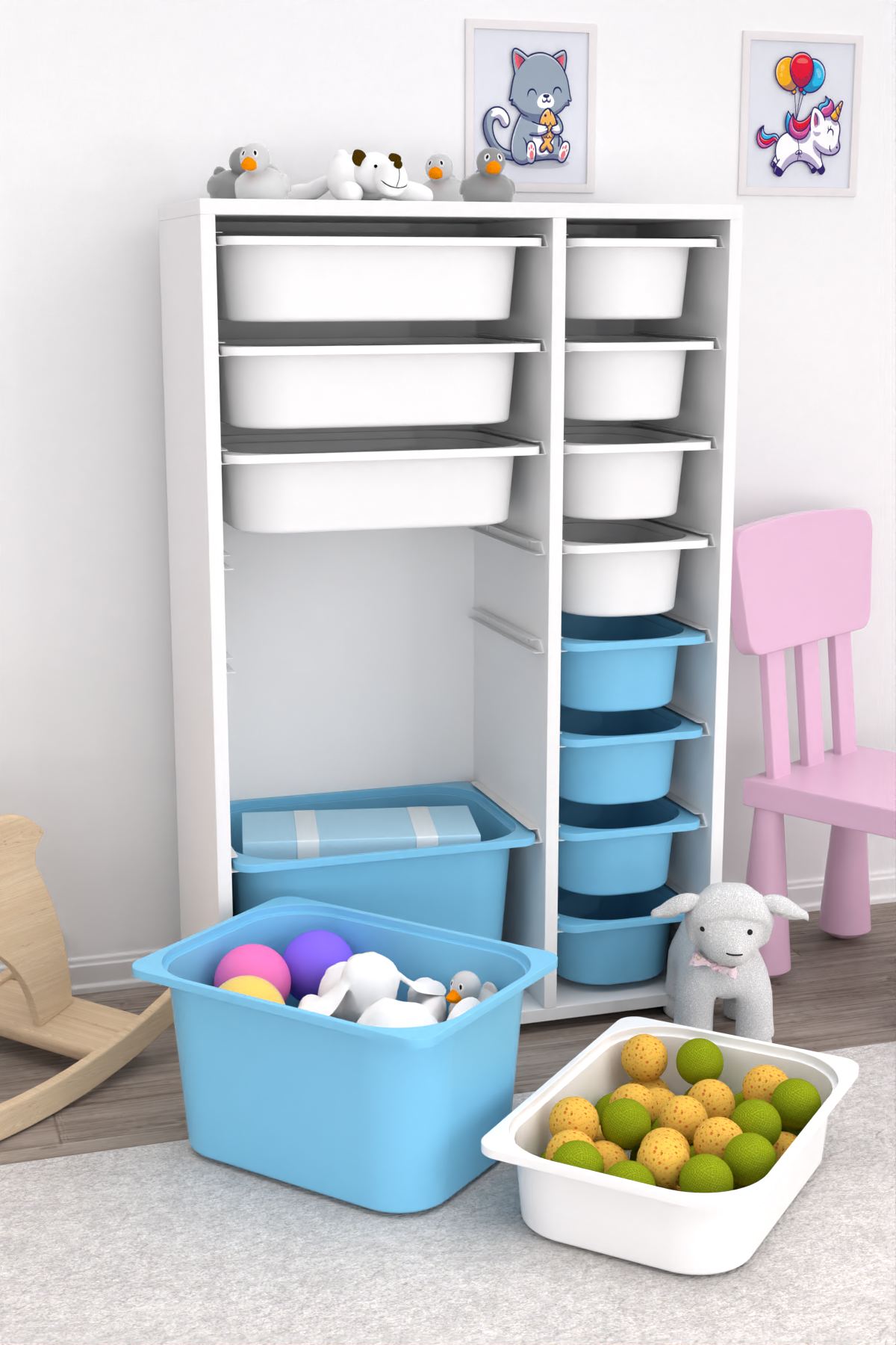 Armário Multiuso – 69,5cm x 109cm x 30cm – Branco e Azul – MDF revestido em melamina