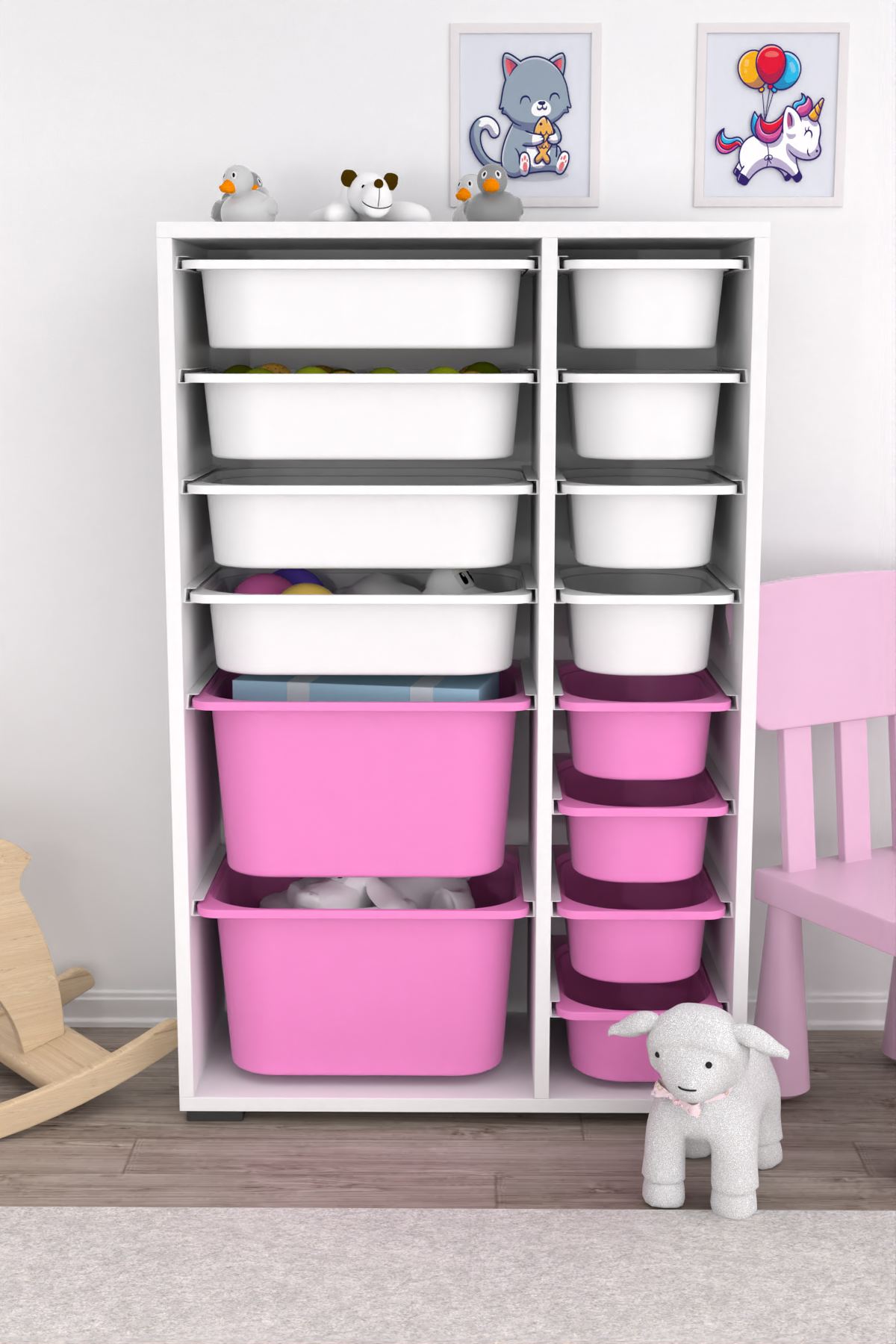 Armário Multiuso – 69,5 cm x 109 cm x 30 cm – Branco e Rosa – MDF