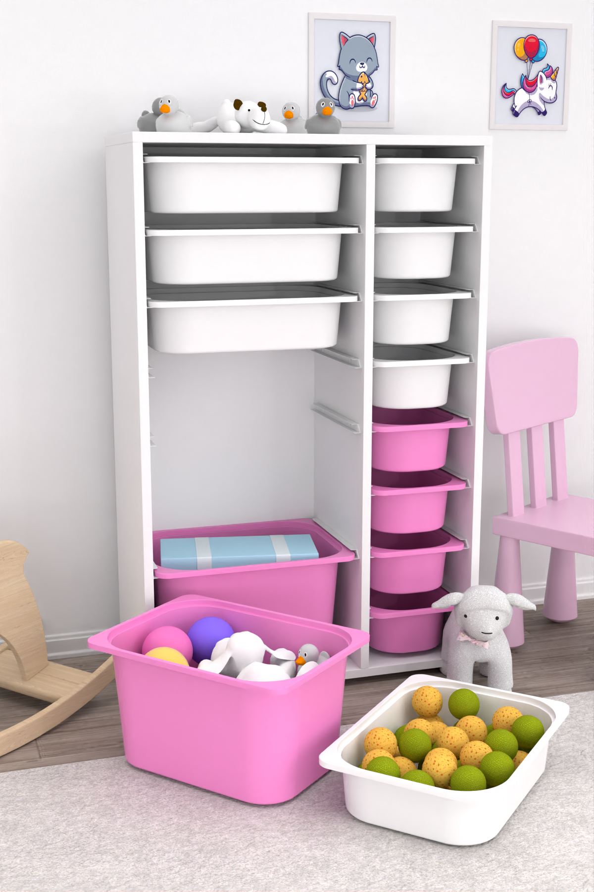 Armário Multiuso – 69,5 cm x 109 cm x 30 cm – Branco e Rosa – MDF