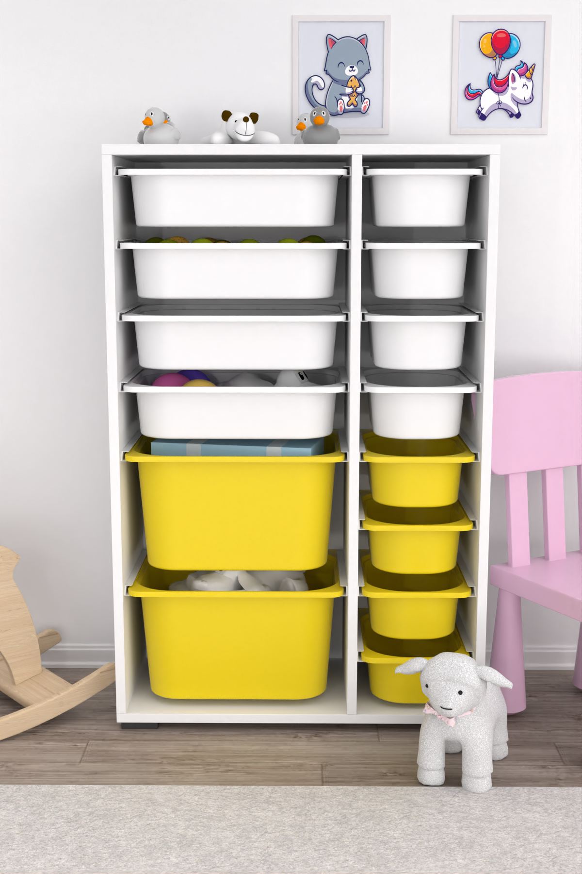 Armário Multiuso – 69,5 cm x 109 cm x 30 cm – Branco e Amarelo – MDF revestido de melamina