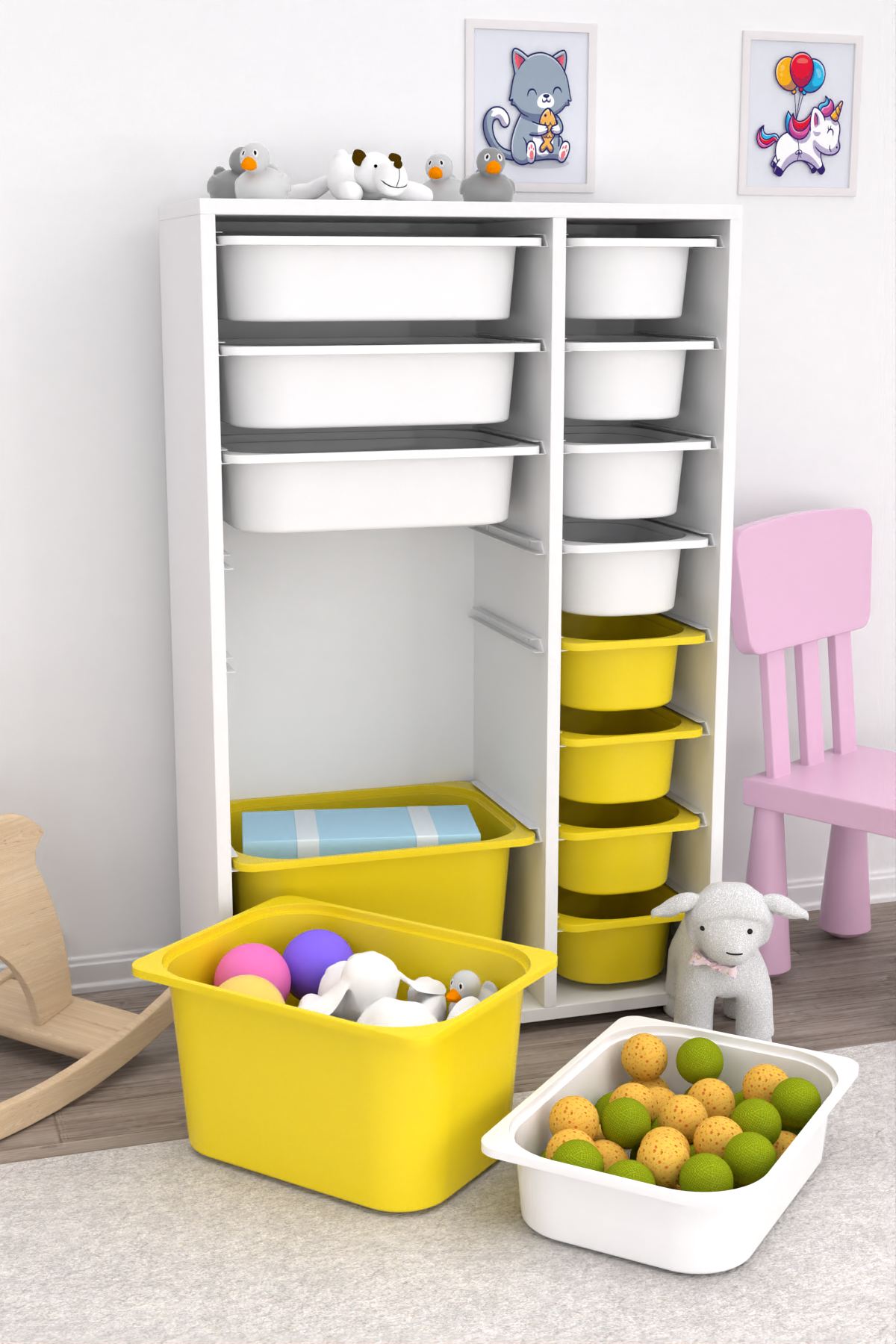 Armário Multiuso – 69,5 cm x 109 cm x 30 cm – Branco e Amarelo – MDF revestido de melamina