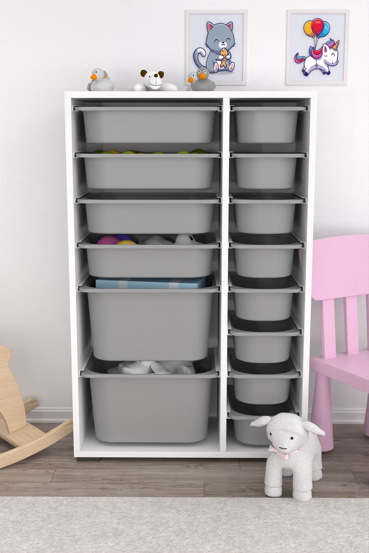 Armário Multiuso – 69,5cm x 109cm x 30cm – Branco e Cinza – MDF Revestido de Melamina