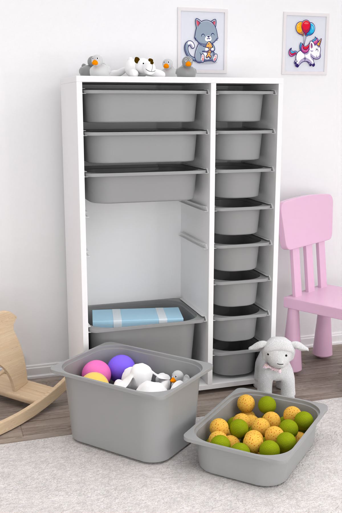 Armário Multiuso – 69,5cm x 109cm x 30cm – Branco e Cinza – MDF Revestido de Melamina