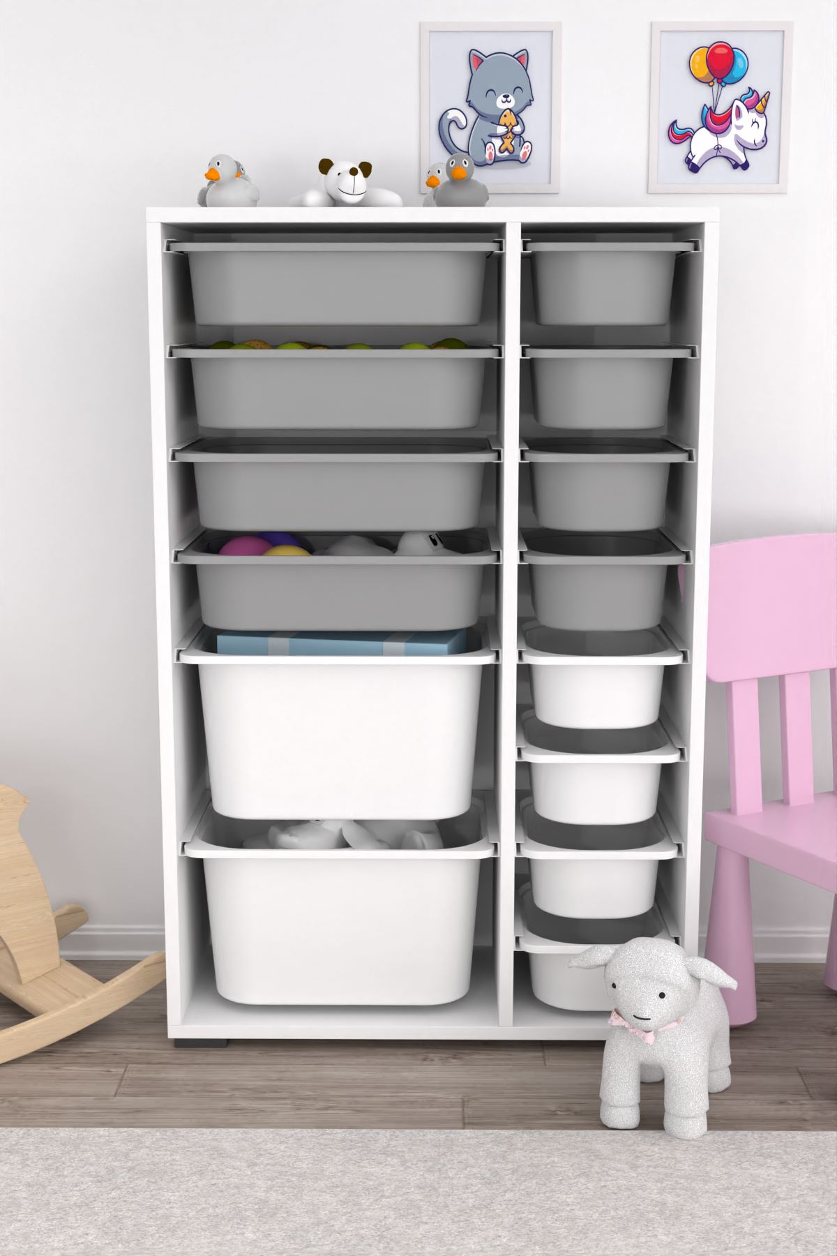 Armário Multiuso – 69,5cm x 109cm x 30cm – Branco e Cinza – MDF