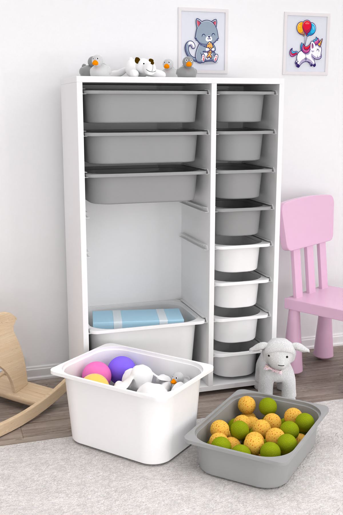 Armário Multiuso – 69,5cm x 109cm x 30cm – Branco e Cinza – MDF