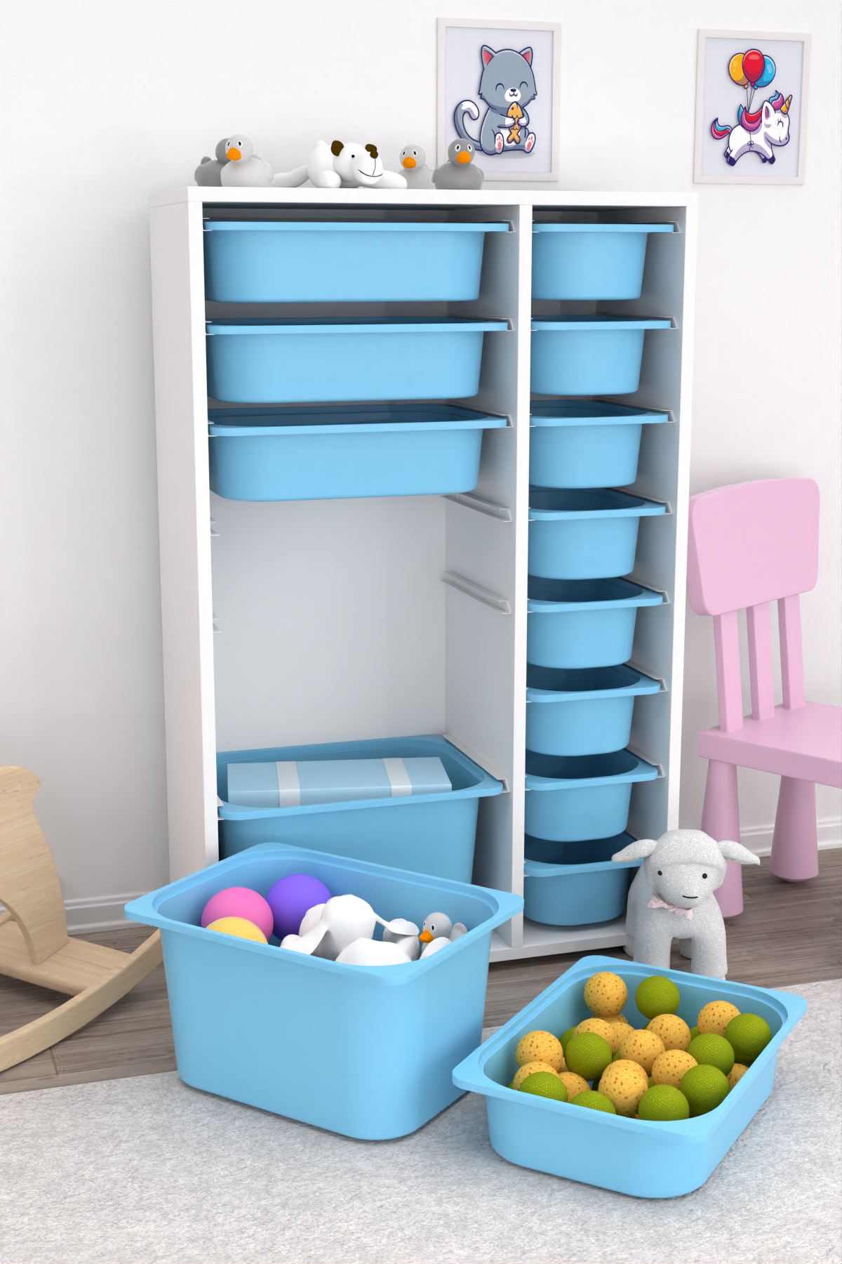 Armário Multiuso – 69,5cm x 109cm x 30cm – Branco e Azul – MDF