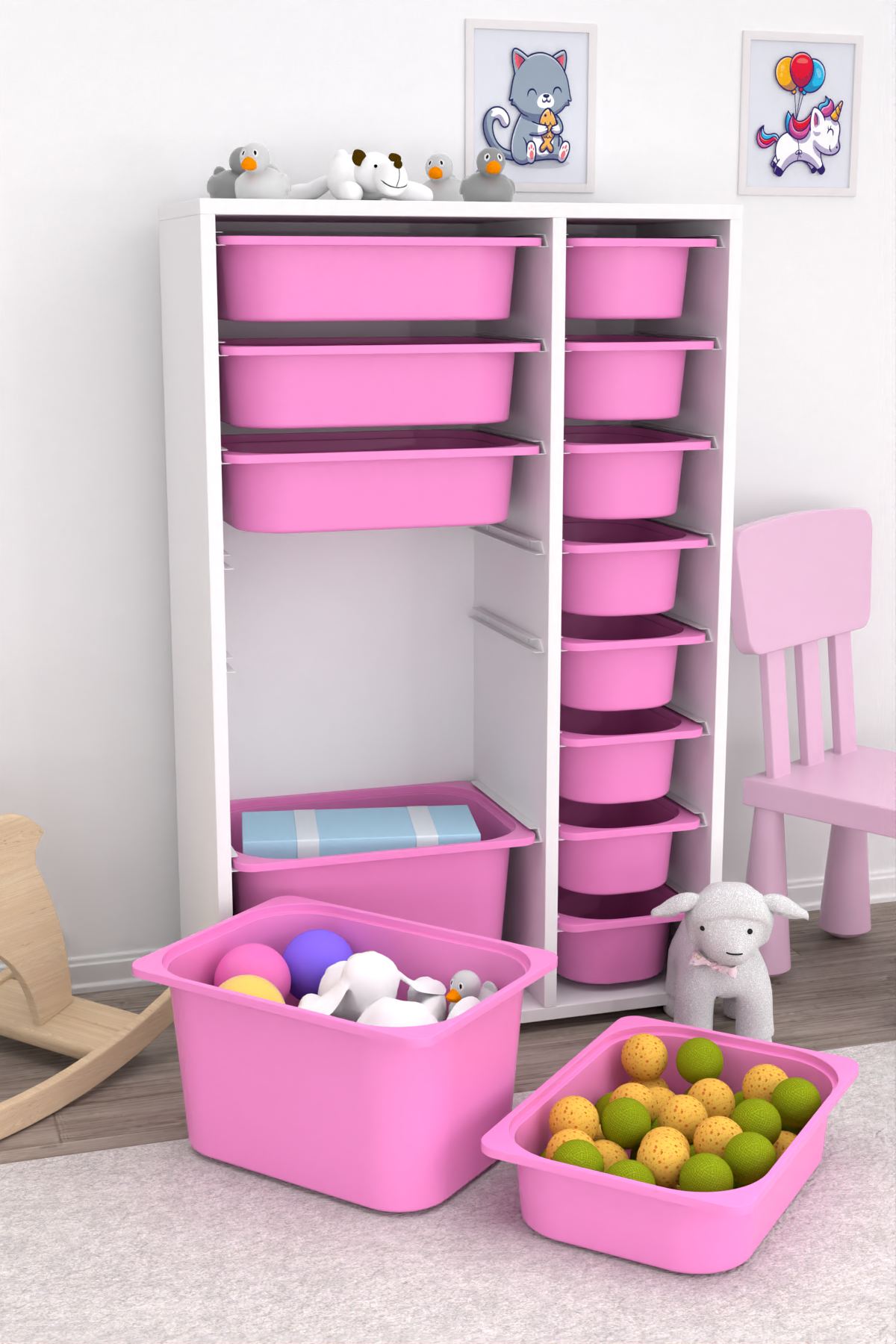 Armário multiuso – 69,5 cm largura, 109 cm altura, 30 cm profundidade – Branco e Rosa – MDF