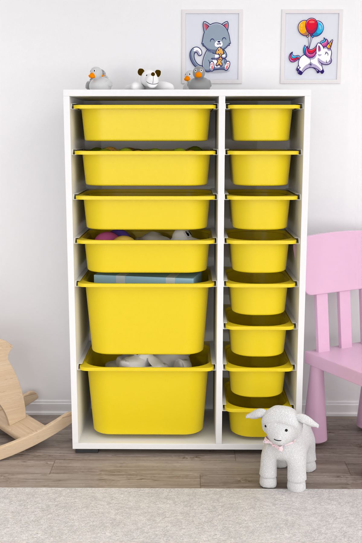 Armário Multiuso – 69,5cm x 109cm x 30cm – Branco e Amarelo – Painel de partículas