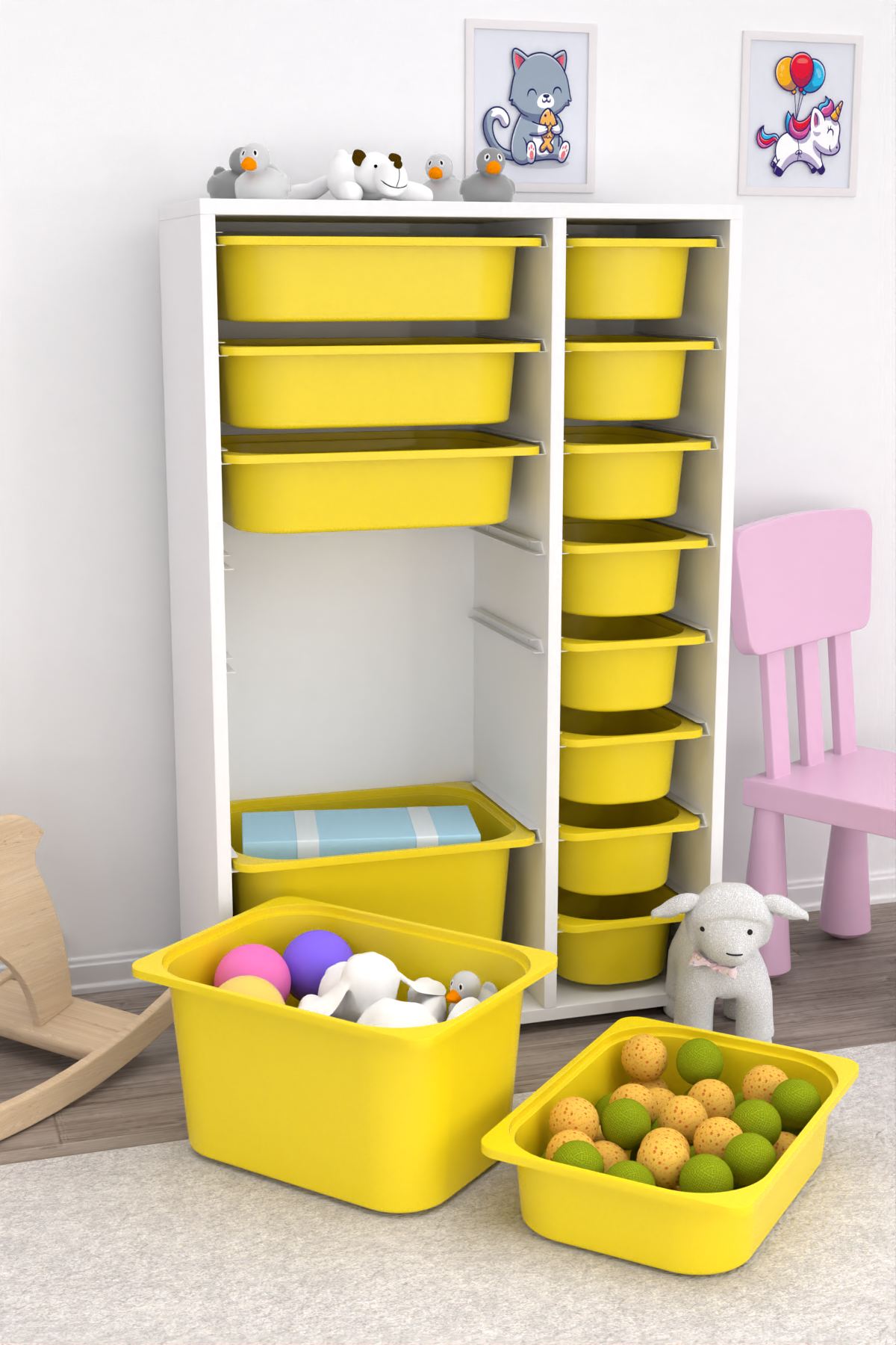 Armário Multiuso – 69,5cm x 109cm x 30cm – Branco e Amarelo – Painel de partículas