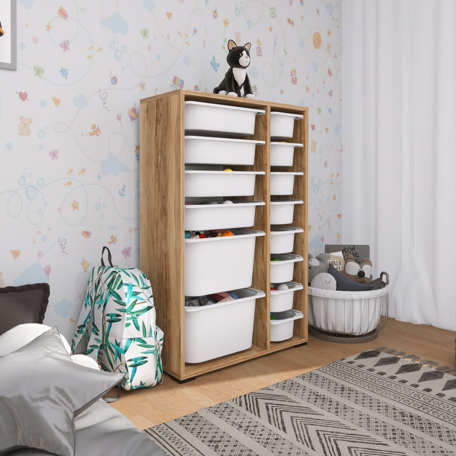 Armário Multiuso – 69,5cm x 109cm x 30cm – Nogueira e Branca – MDF