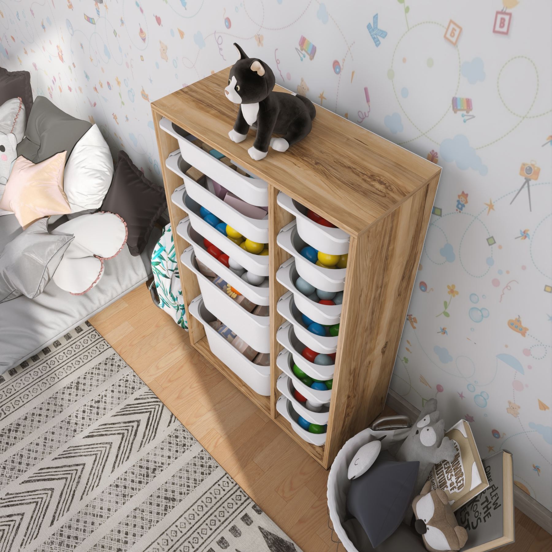 Armário Multiuso – 69,5cm x 109cm x 30cm – Nogueira e Branca – MDF