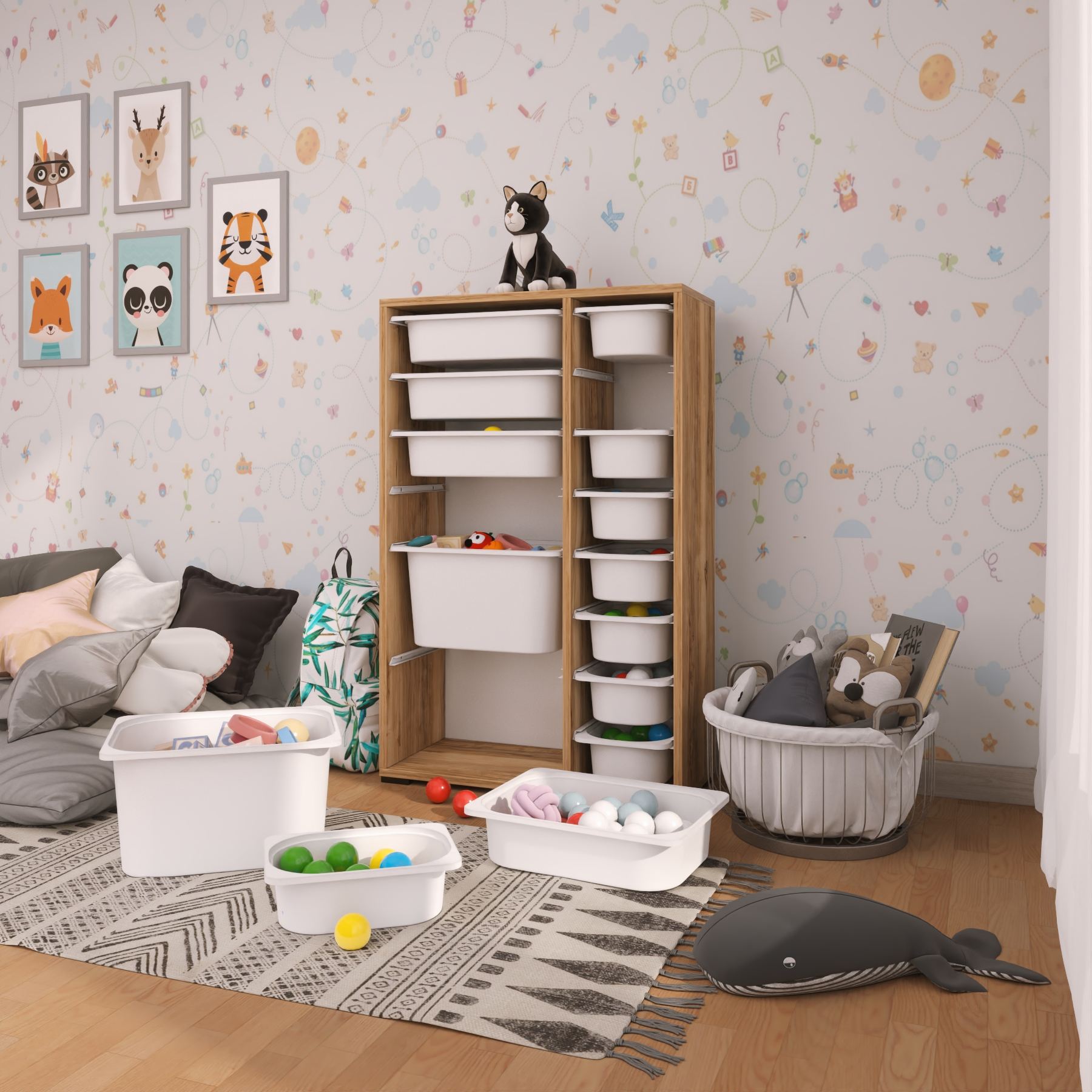 Armário Multiuso – 69,5cm x 109cm x 30cm – Nogueira e Branca – MDF