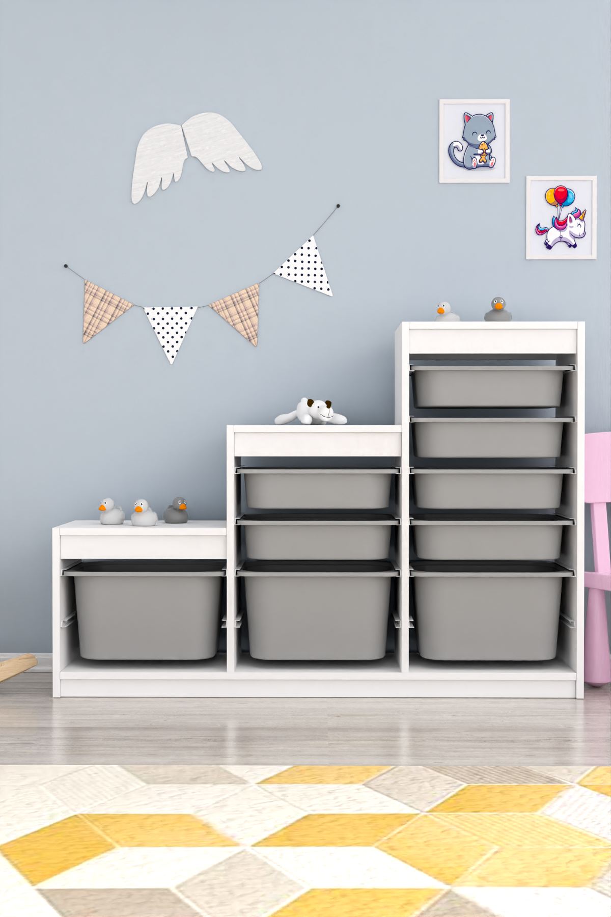 Armário Multiuso – 132 cm x 93 cm x 30 cm – Branco e Cinza – MDF