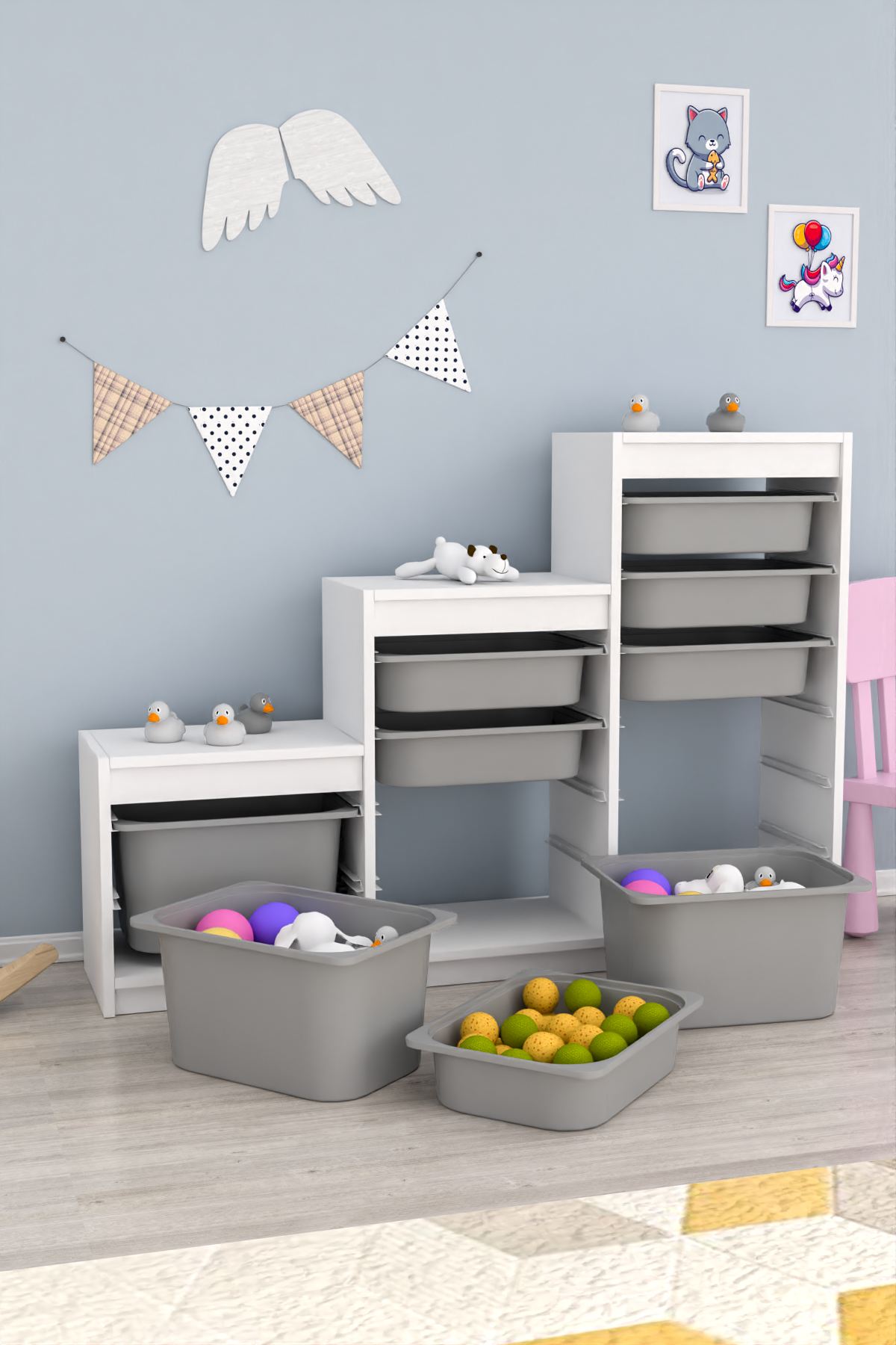 Armário Multiuso – 132 cm x 93 cm x 30 cm – Branco e Cinza – MDF