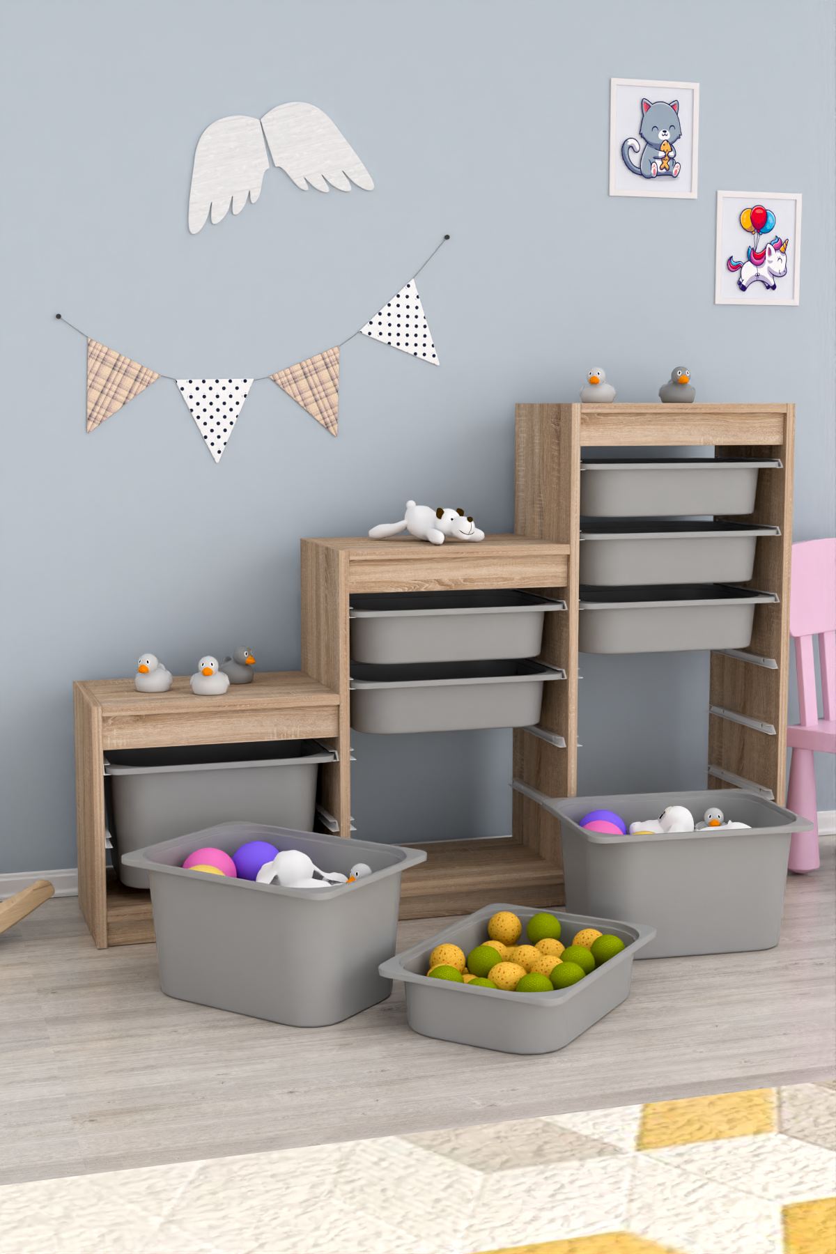 Armário Multiuso – 132cm x 93cm x 30cm – Cinza Sonomo – MDF Revestido de Melamina