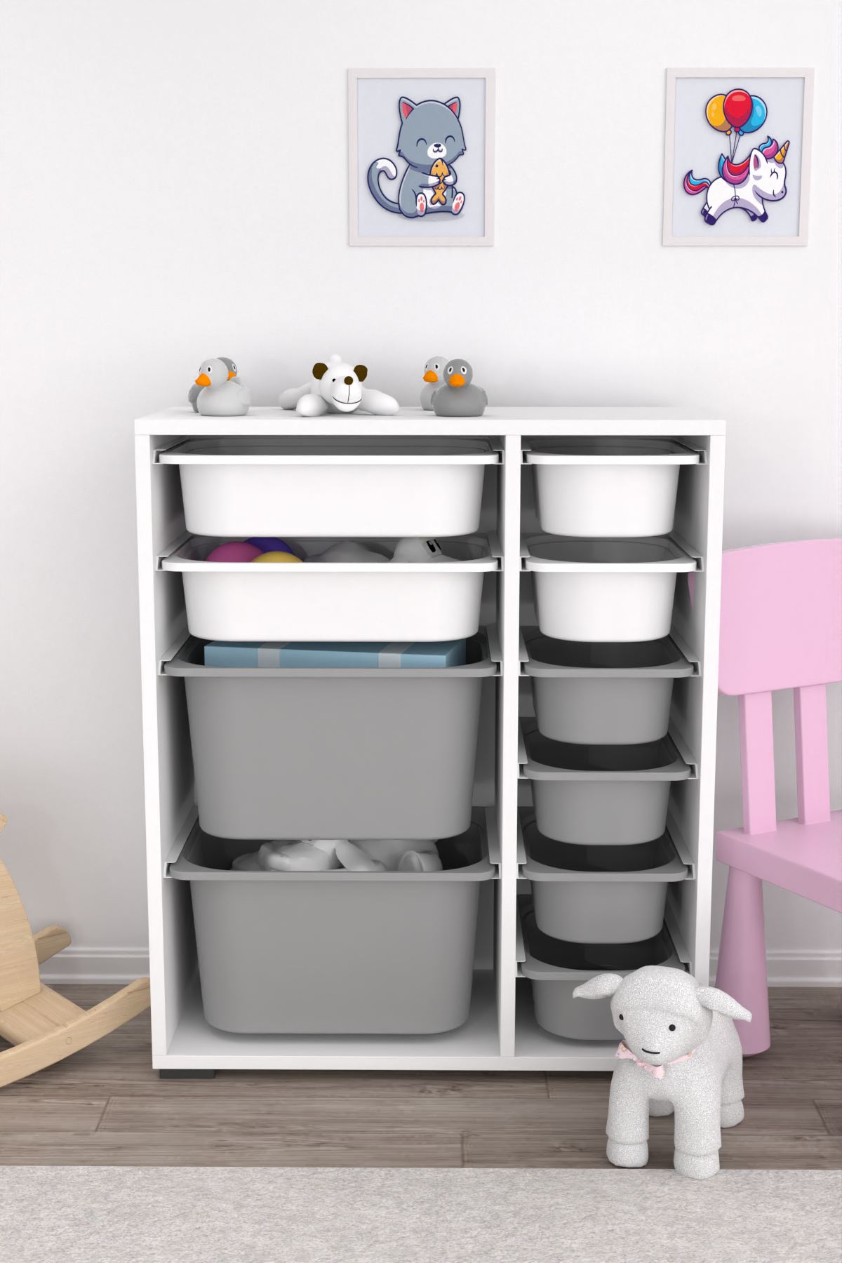 Armário multiuso – 69,5cm x 83cm x 30cm – Branco e Cinza – MDF