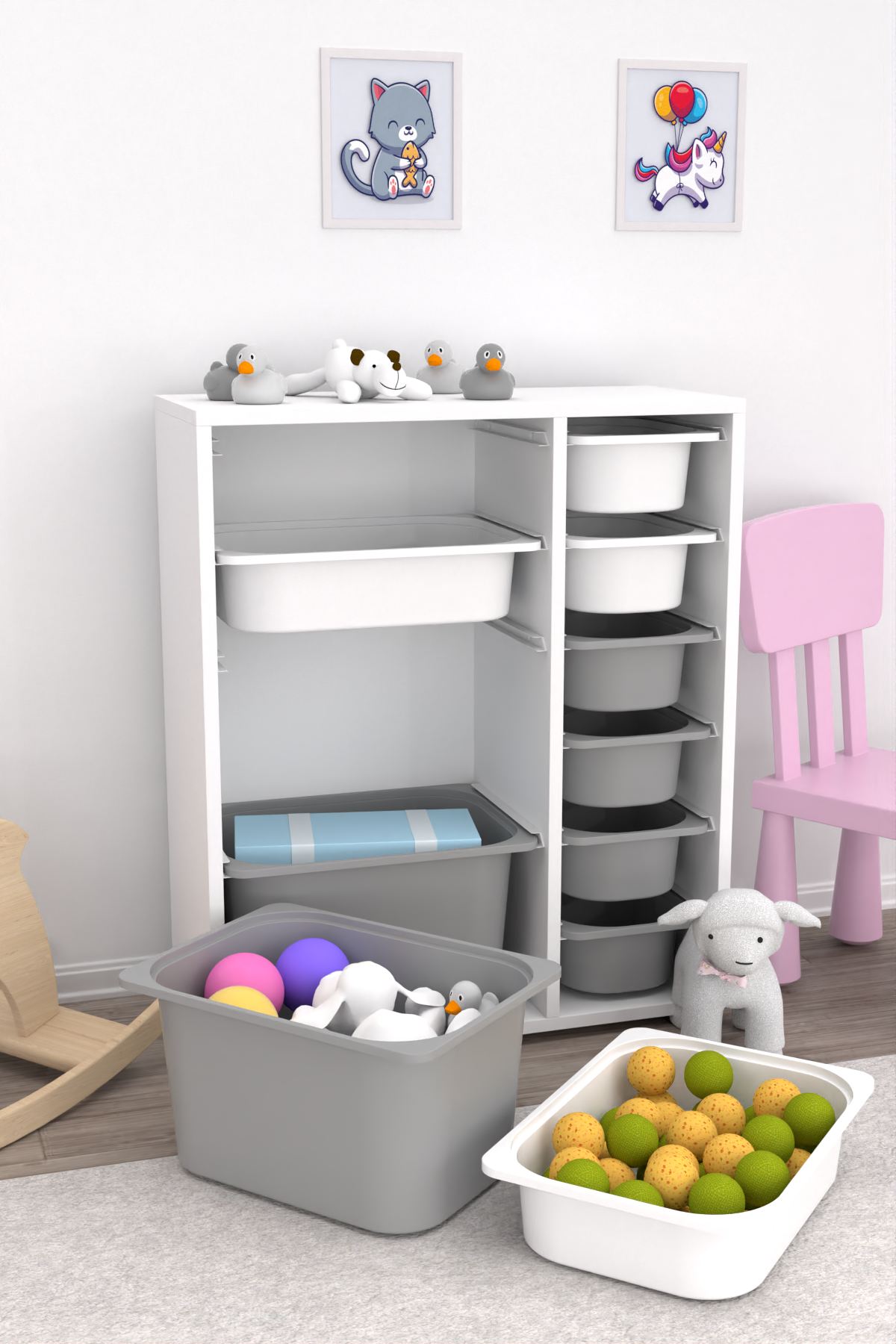 Armário multiuso – 69,5cm x 83cm x 30cm – Branco e Cinza – MDF