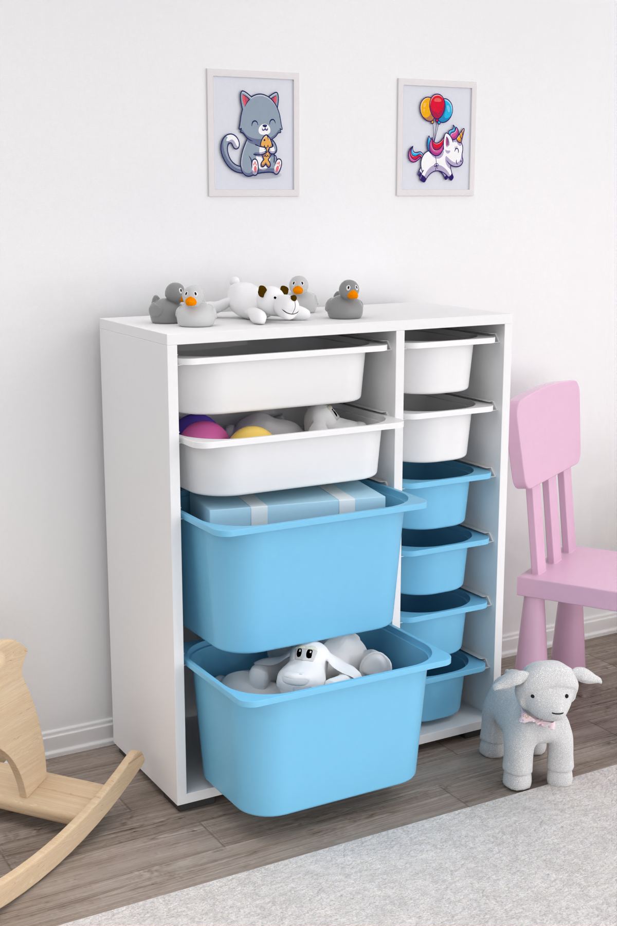 Armário Multiuso – 69,5cm x 83cm x 30cm – Branco e Azul – Melamina