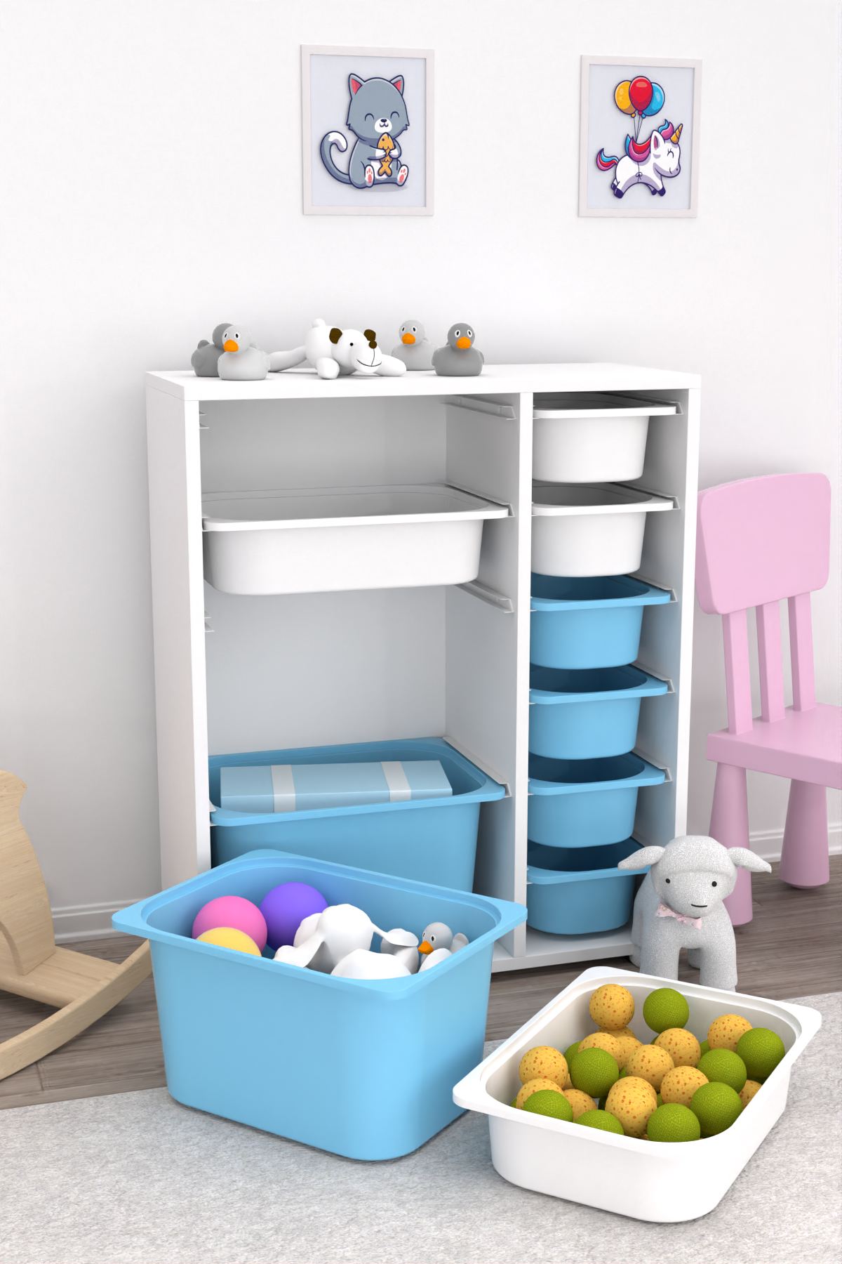 Armário Multiuso – 69,5cm x 83cm x 30cm – Branco e Azul – Melamina