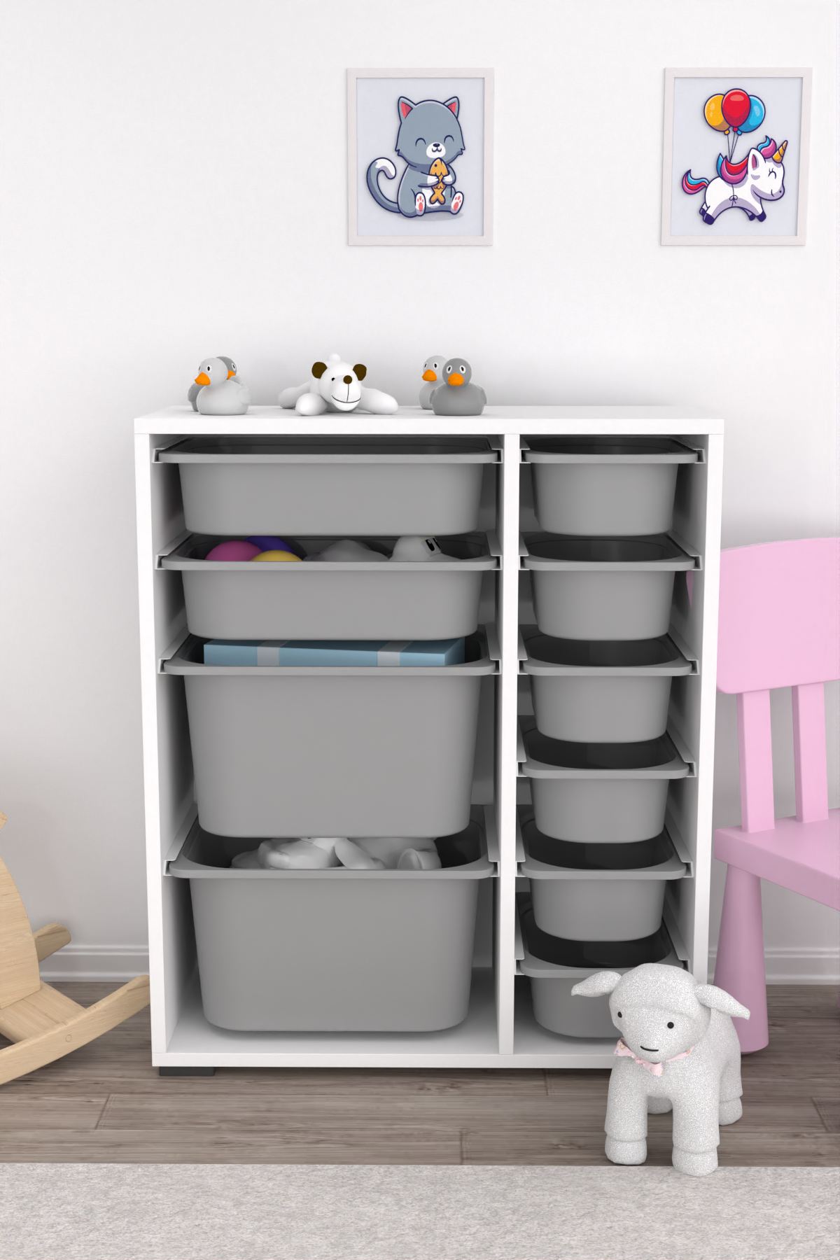 Armário multiuso – 69,5cm x 83cm x 30cm – Branco e Cinza – MDF