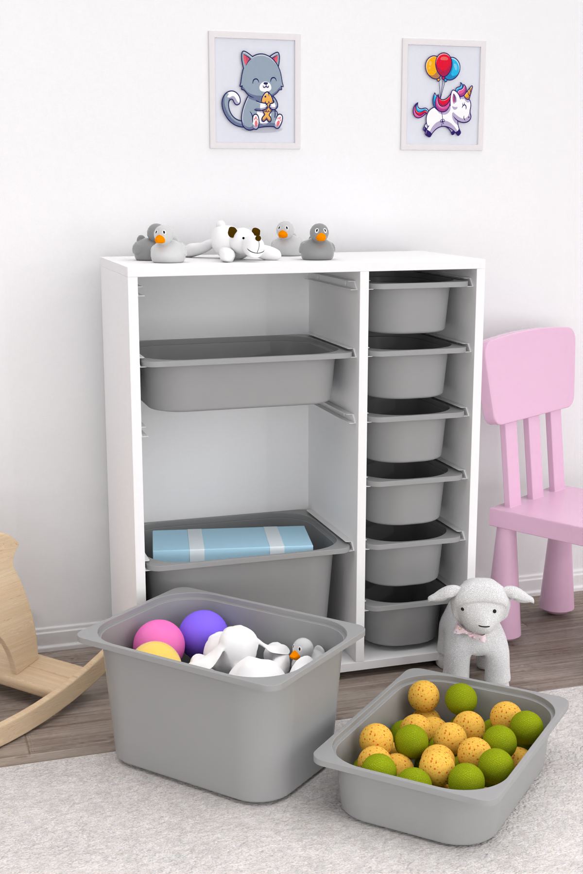 Armário multiuso – 69,5cm x 83cm x 30cm – Branco e Cinza – MDF