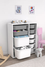 Armário multiuso  – 69,5cm x 83cm x 30cm – Branco e Cinza – MDF