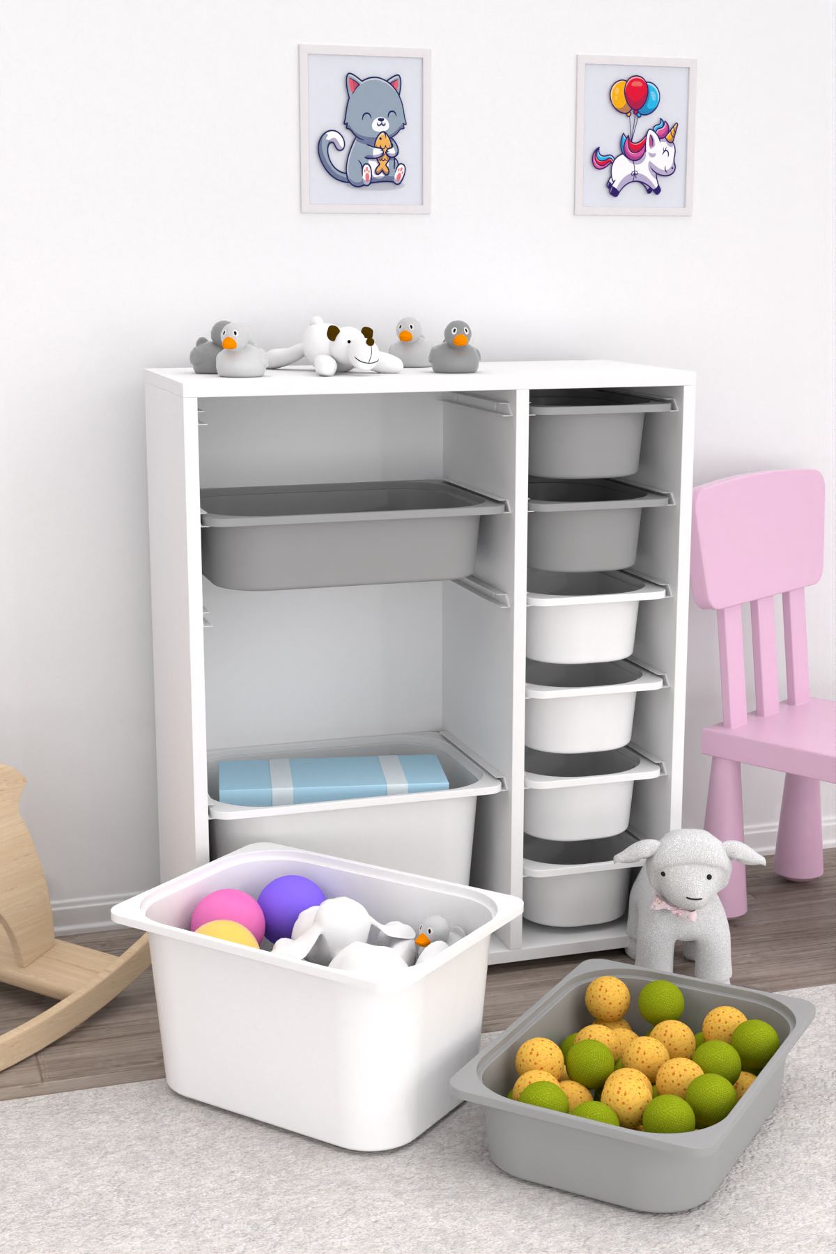 Armário multiuso  – 69,5cm x 83cm x 30cm – Branco e Cinza – MDF