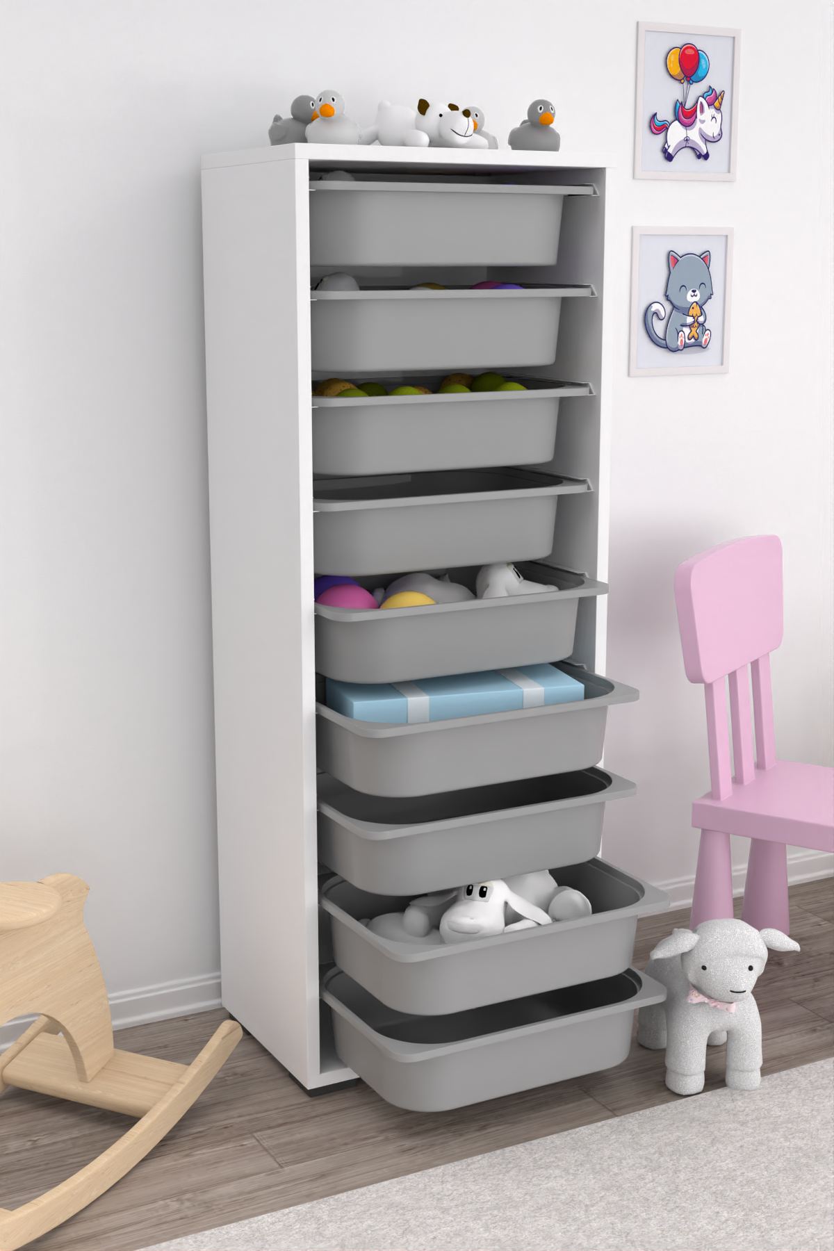 Armário multiuso – 45,5 cm x 122 cm x 30 cm – Branco e Cinza – MDF