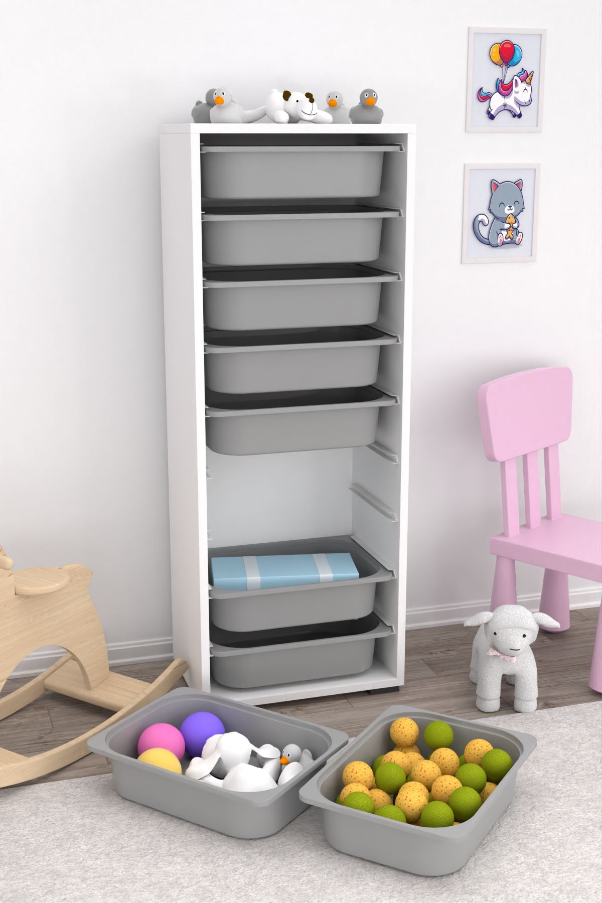 Armário multiuso – 45,5 cm x 122 cm x 30 cm – Branco e Cinza – MDF